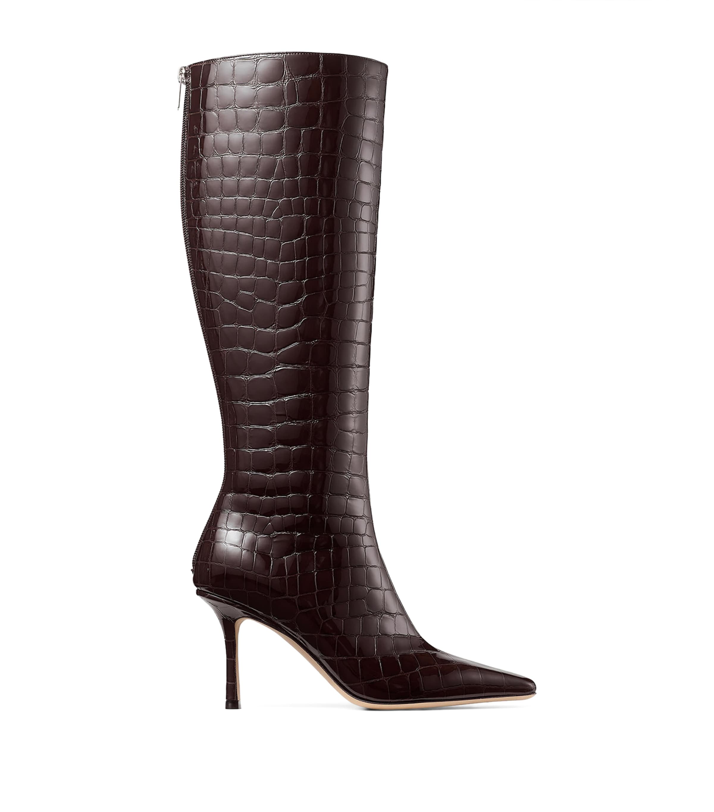 Jimmy Choo Leather Croc-embossed Agathe Knee-high Boots 85 In Brown