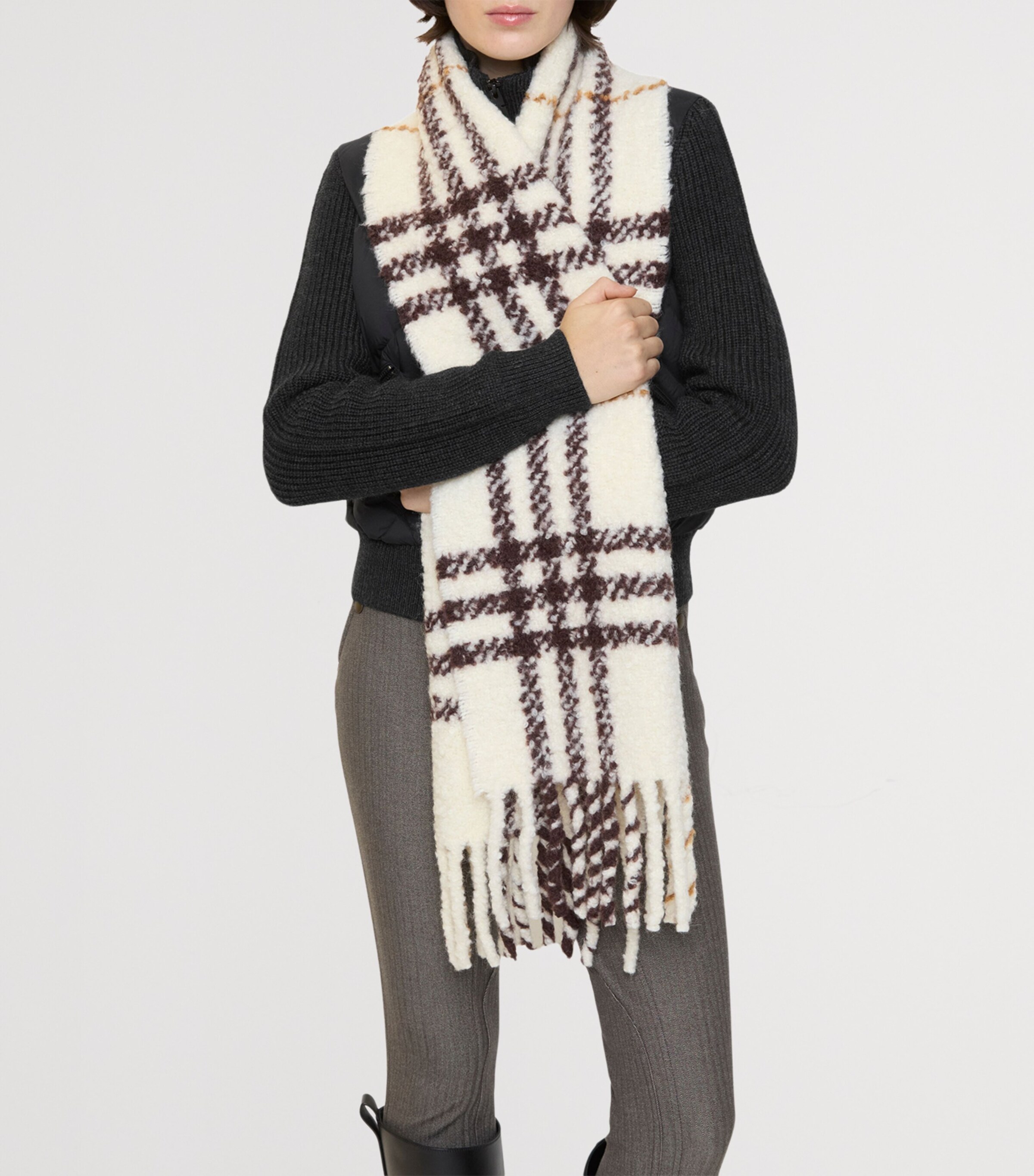Burberry Alpaca-Wool Check Scarf Pebble White Image 4