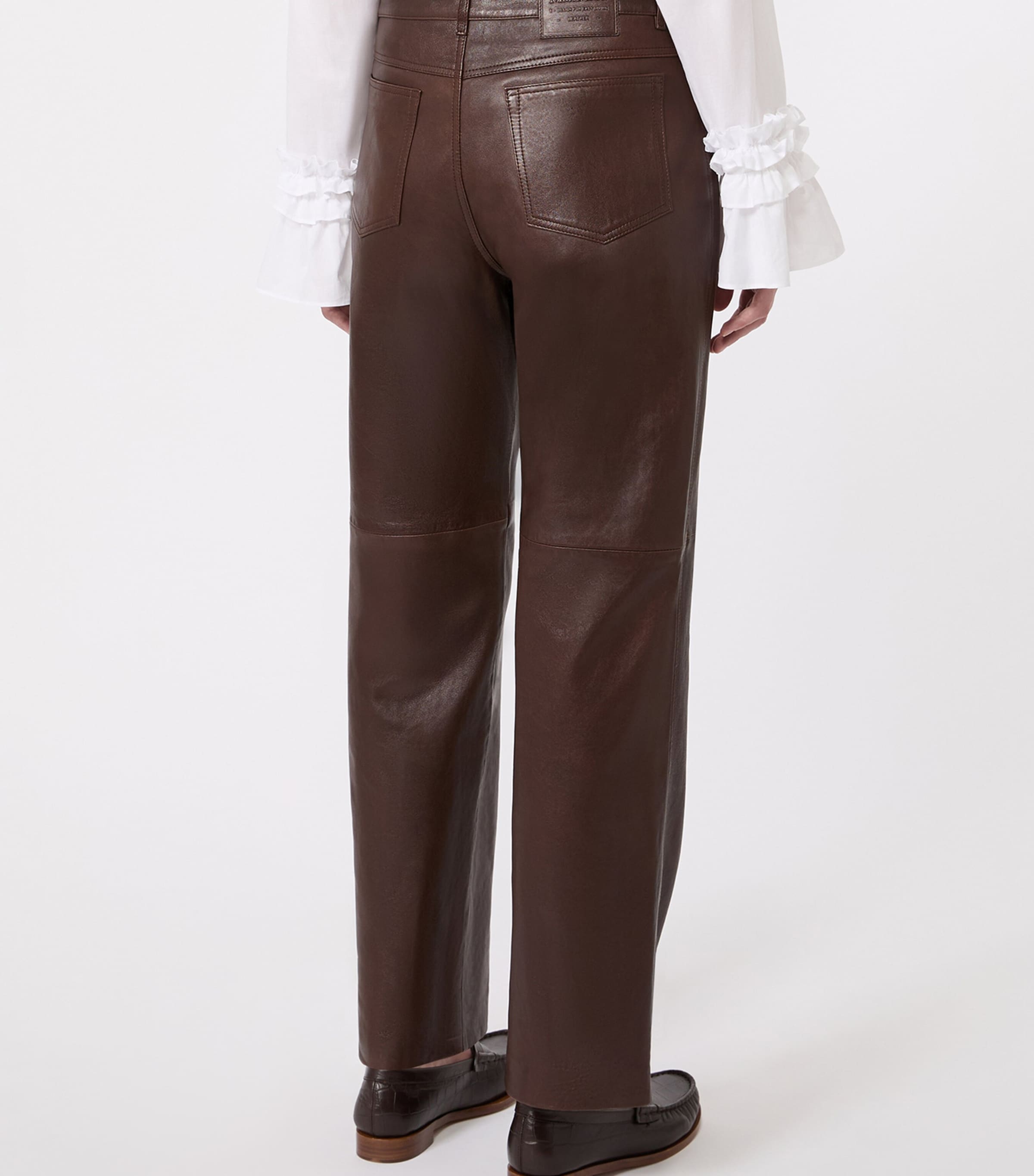 Max Mara Womens Leather Straight Trousers Dark Brown Image 4