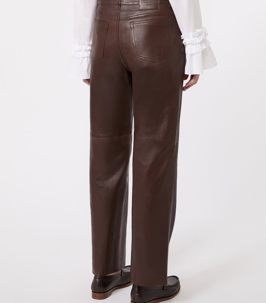 Max Mara Womens Leather Straight Trousers Dark Brown Image 4