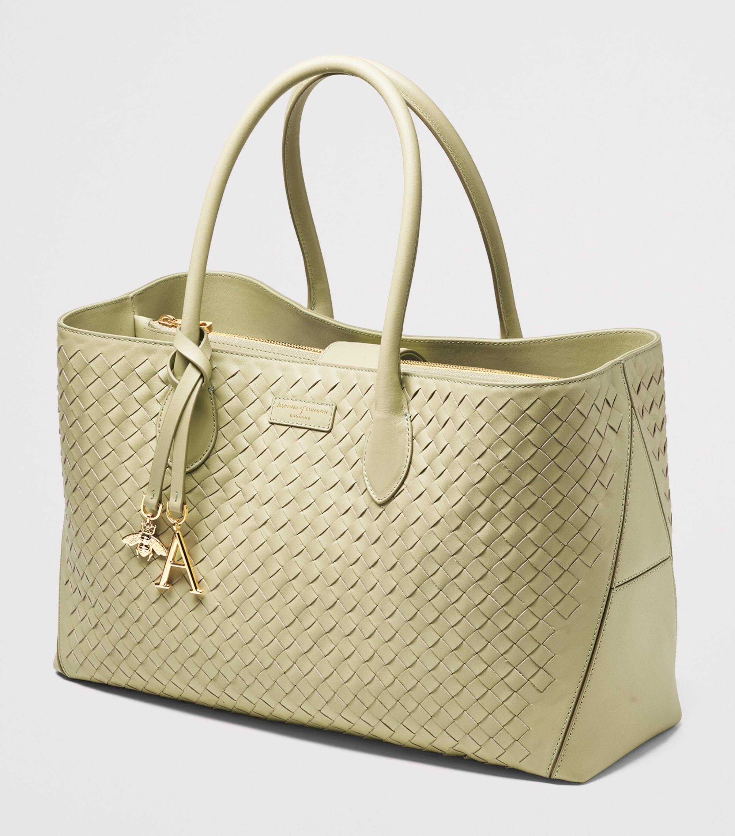 Woven Leather London Tote Bag PISTACHIO Image 2