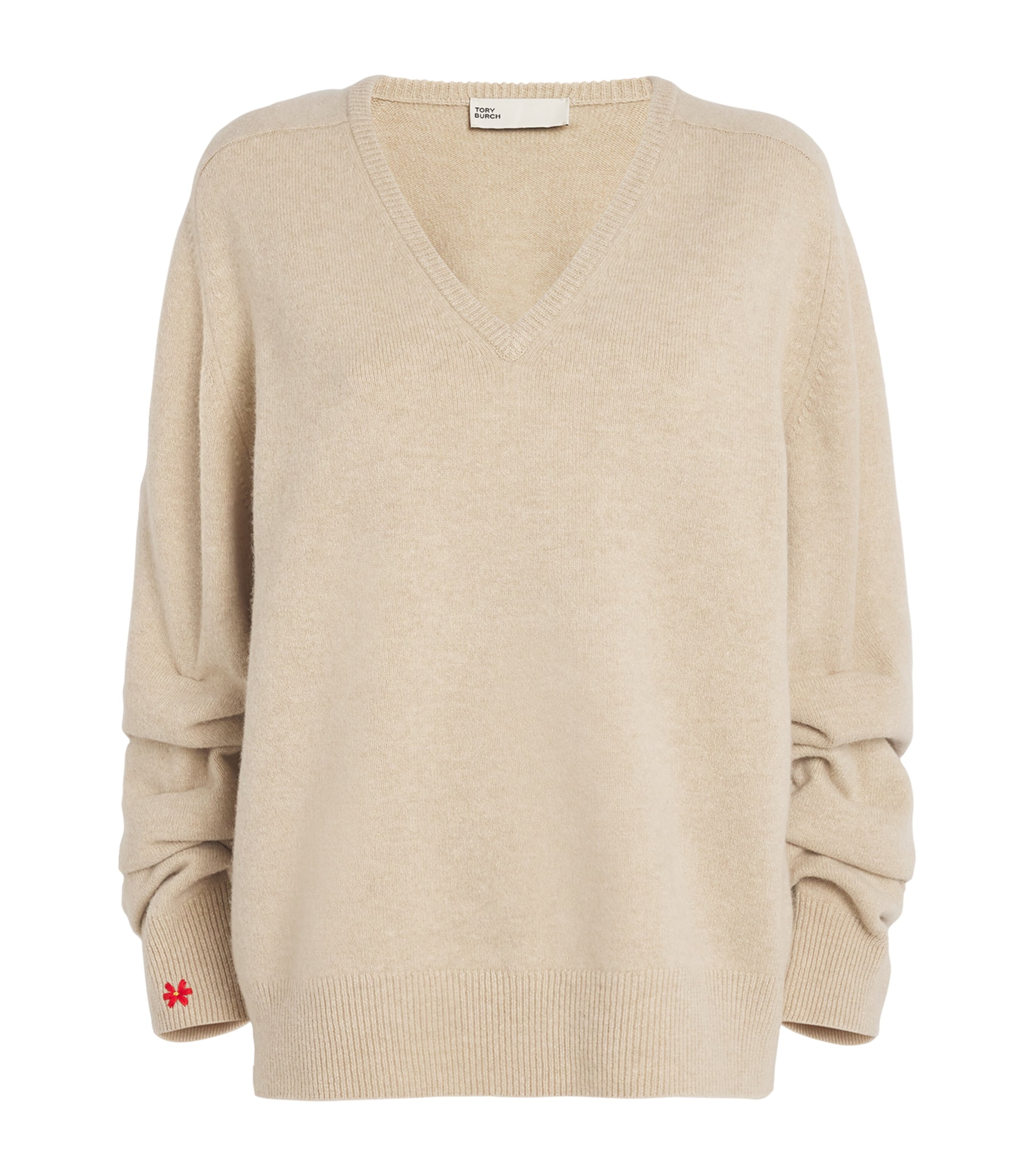 Tory Burch Wool-blend V-neck Sweater In Beige