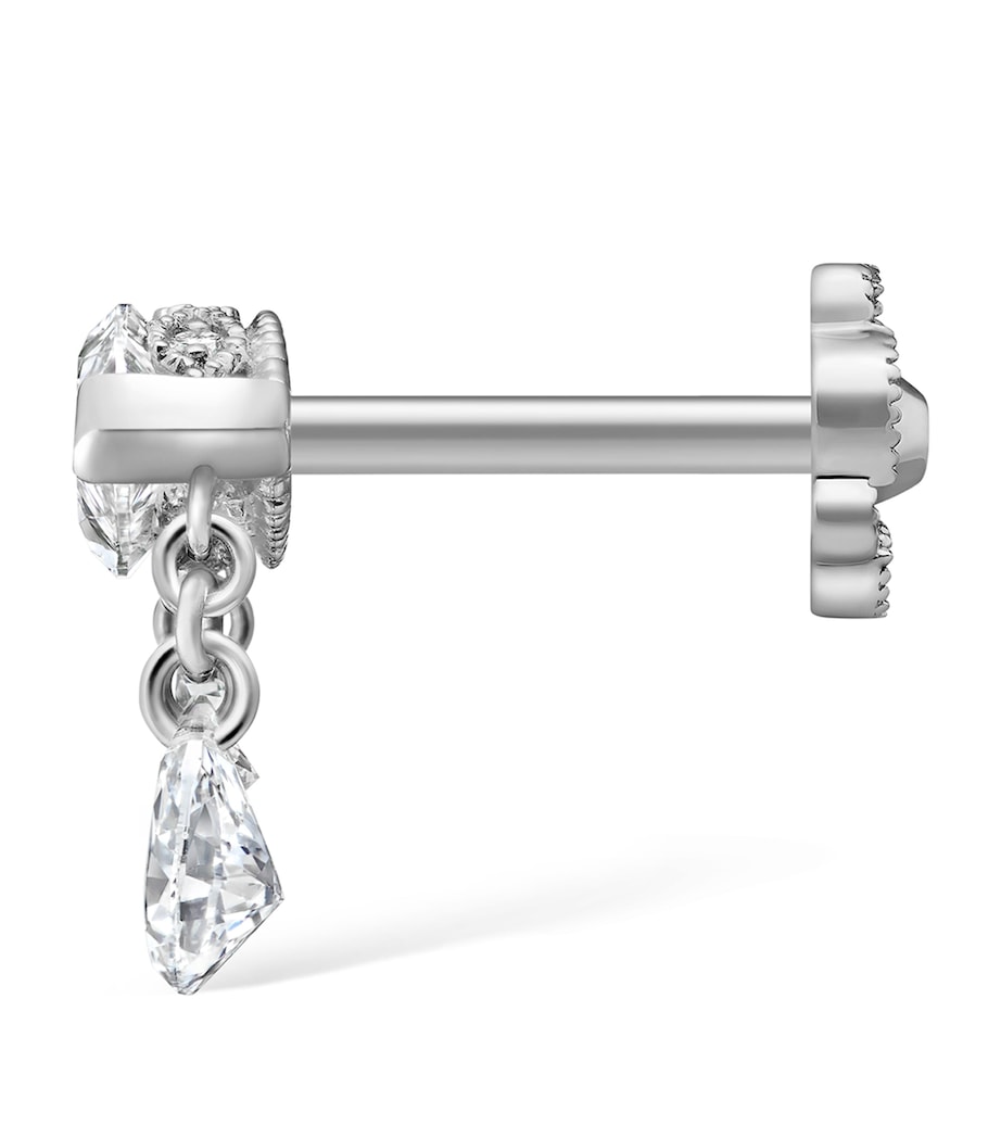 White Gold Triple Teardrop Marquise Diamond Threaded Earring Left (8mm) WHITE GOLD Image 3