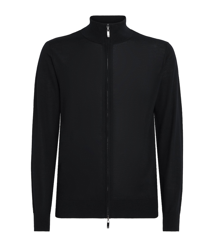Pal Zileri Mens Wool Zip-Up Cardigan Black Image 1