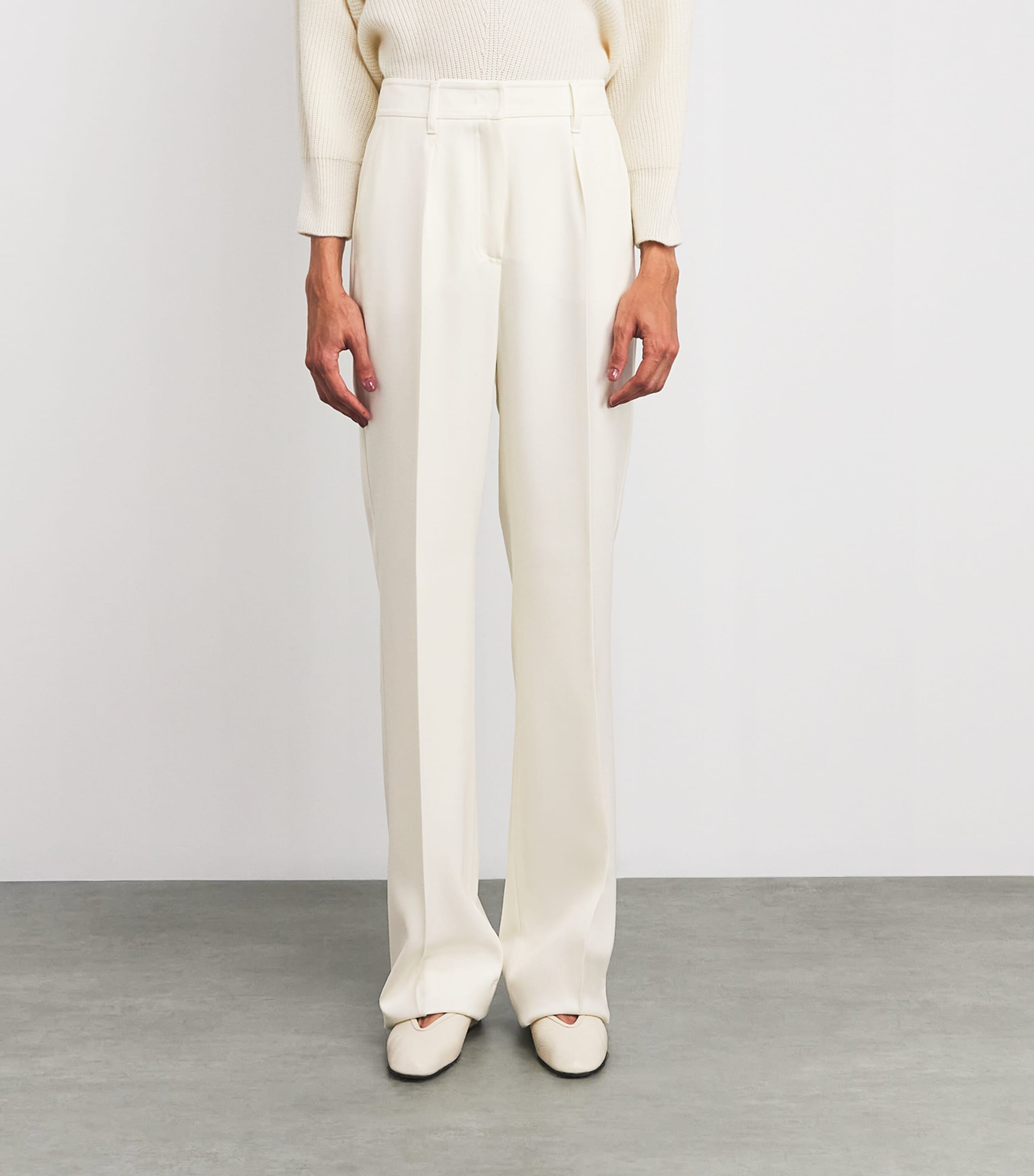 Virgin Wool Flared Trousers WHITE Image 3