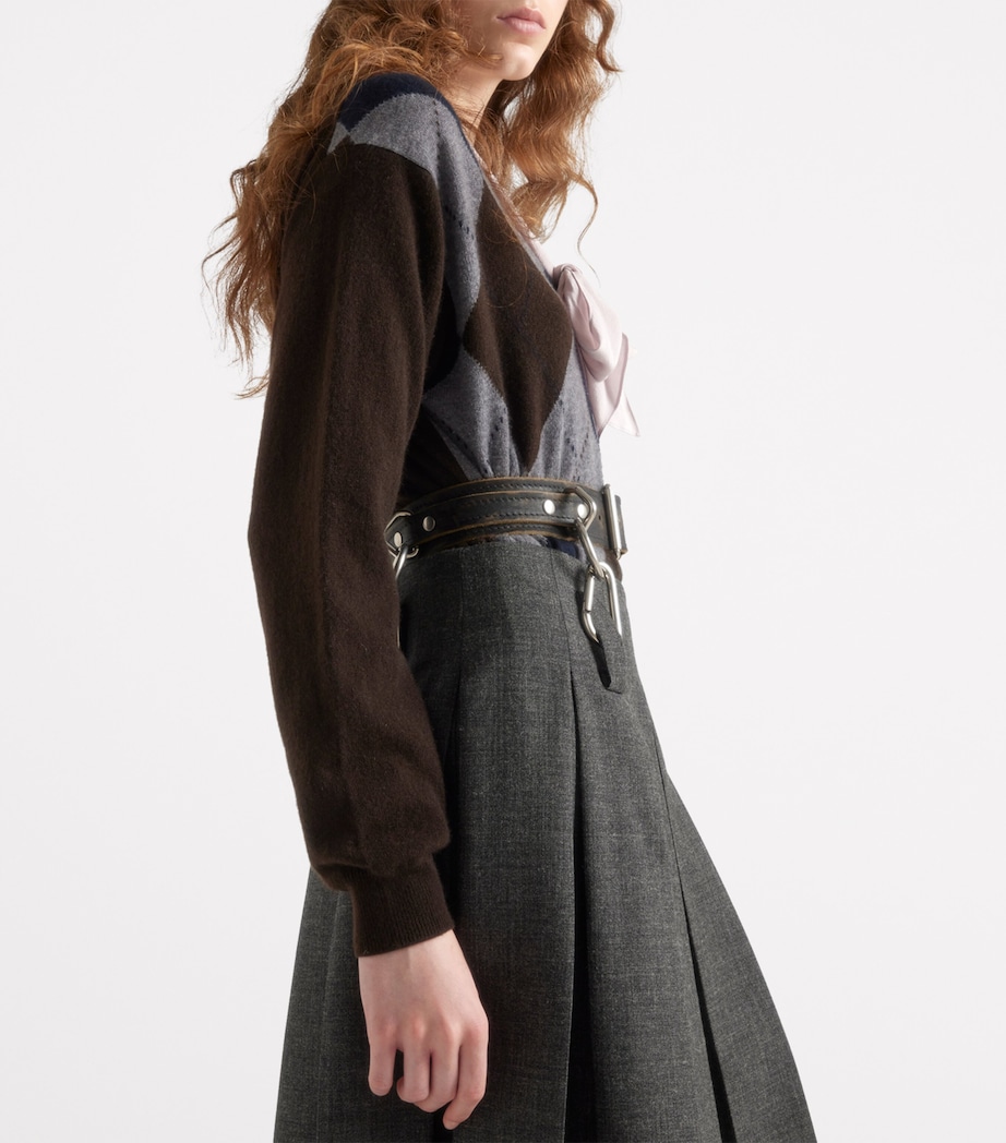Prada Womens Cashmere V-Neck Argyle Sweater Image 5
