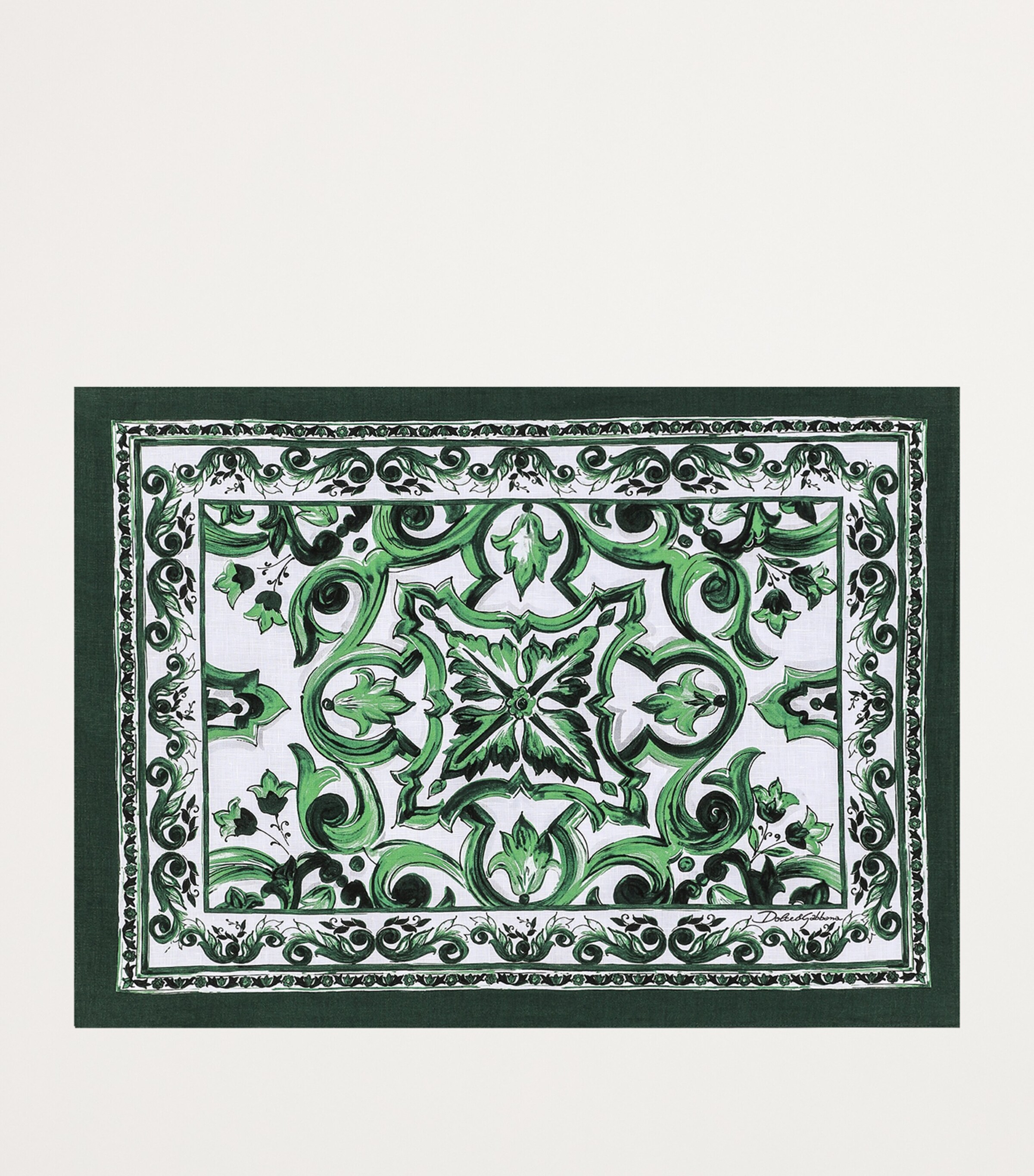 Linen Majolica Placemat and Napkin Set UV013-VERDE FD.BIANC Image 2