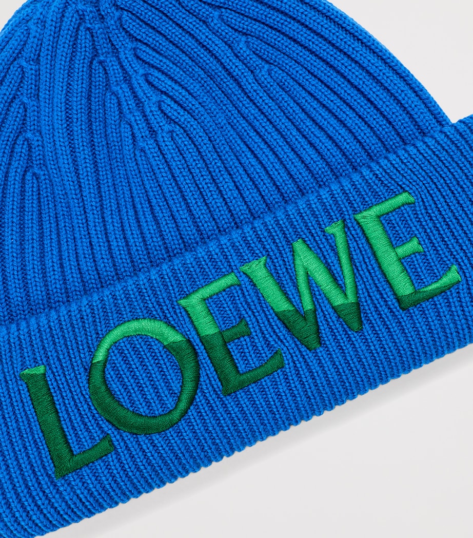 LOEWE Wool Ribbed Logo Beanie Blue/green Image 4