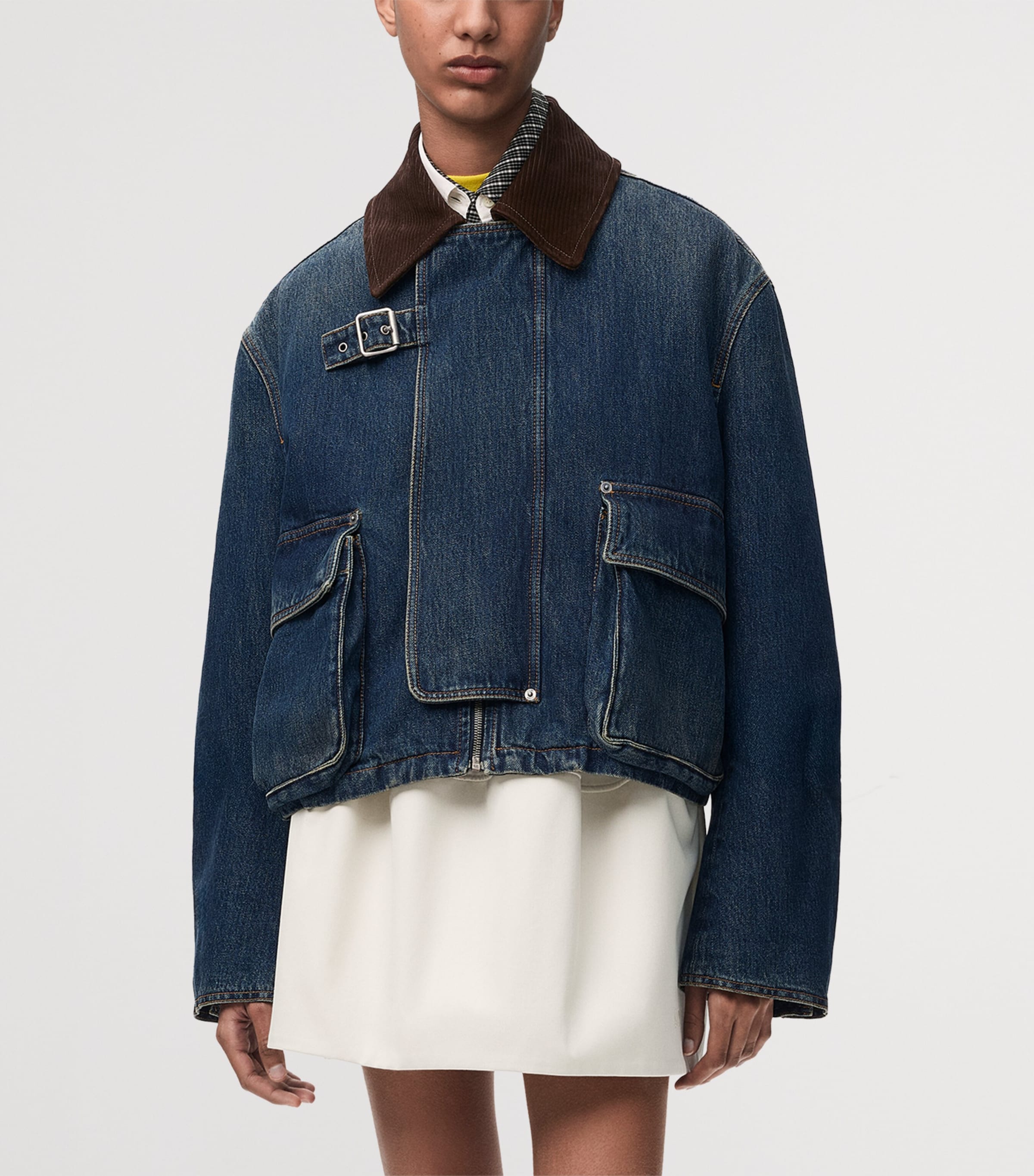 LOEWE Womens Denim-Suede Cropped Parka Dark Blue Image 3