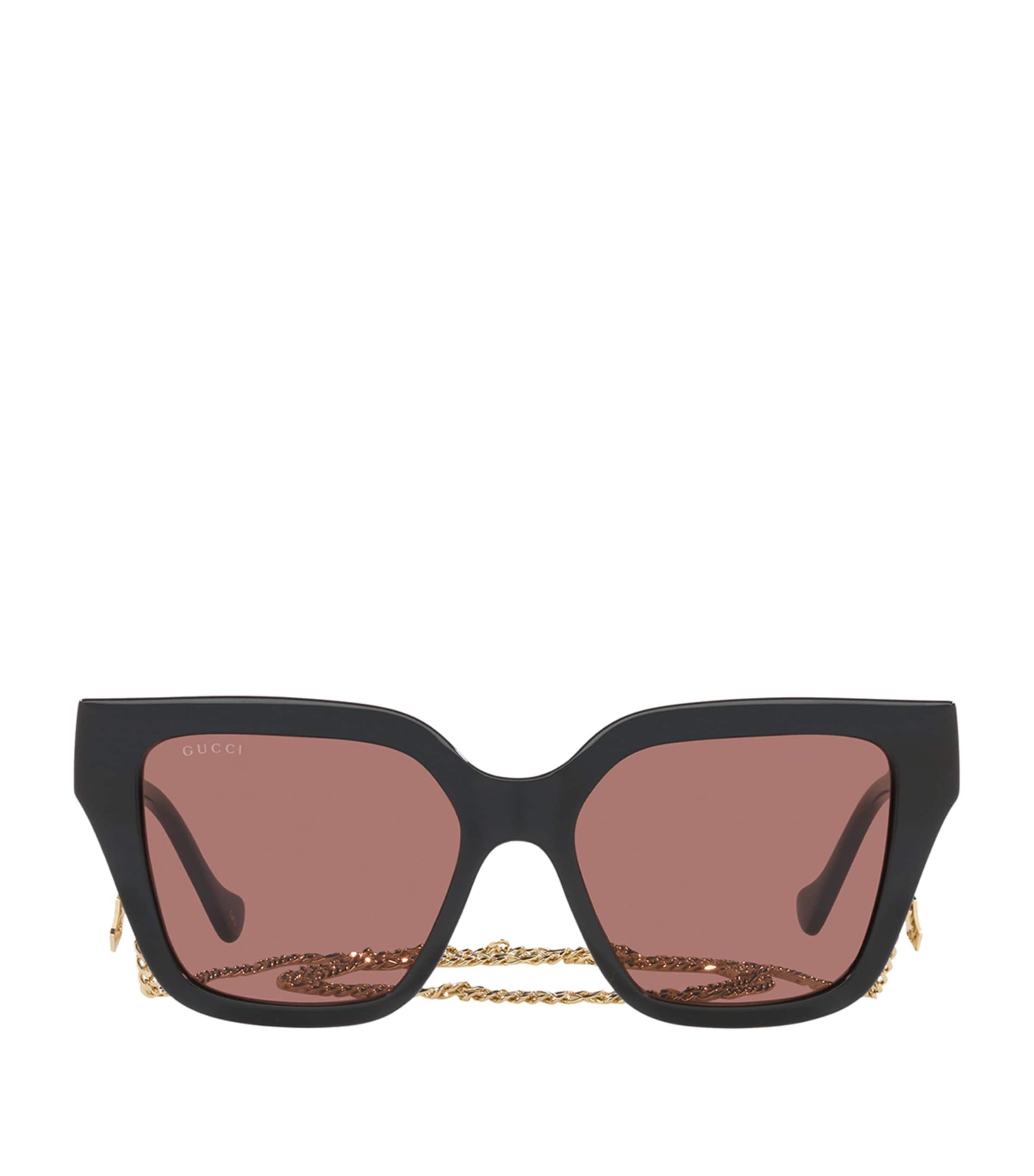 Gucci Rectangle Sunglasses With Chain In Black