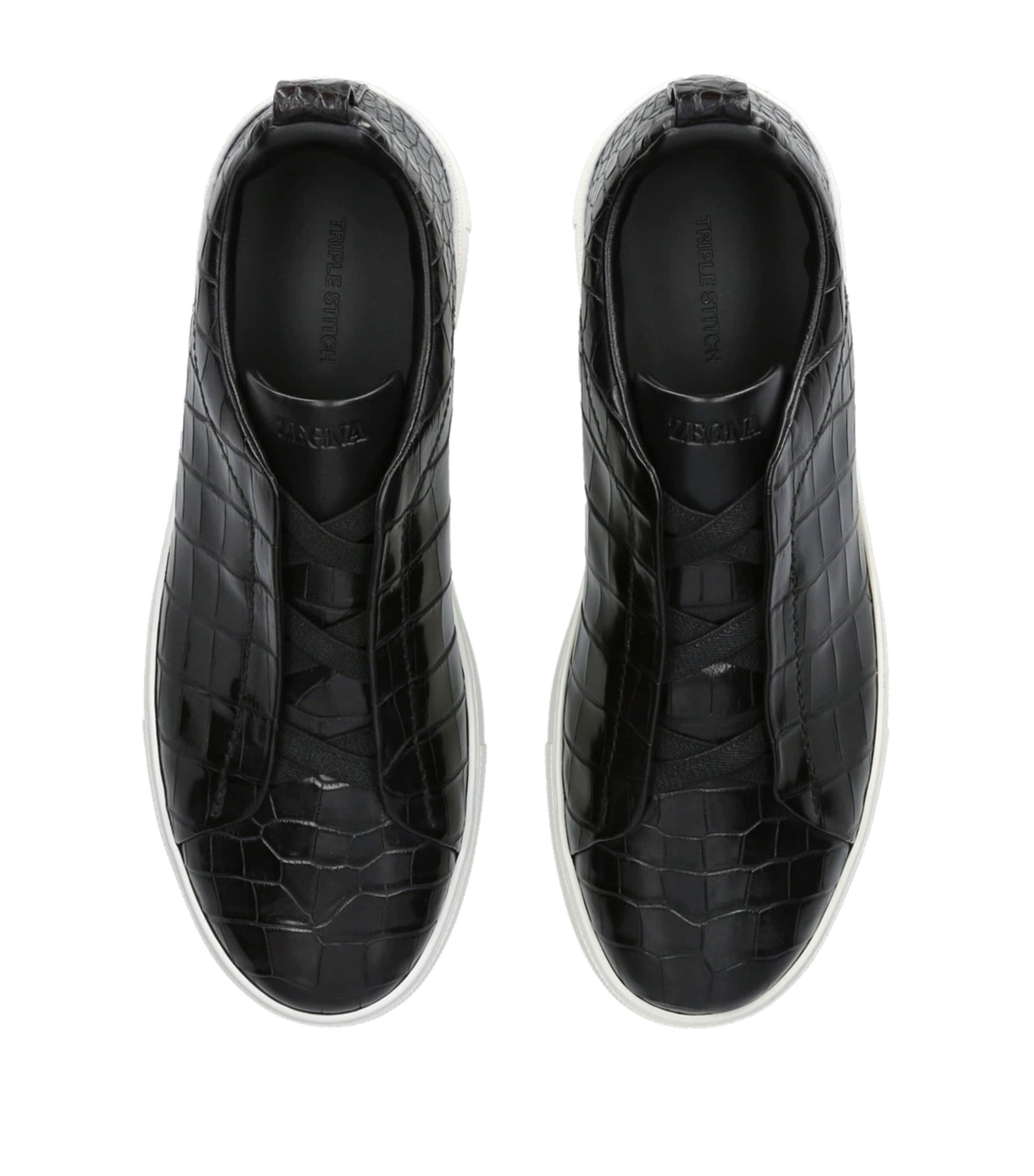 Zegna Crocodile Leather Triple Stitch Sneakers Black Image 4