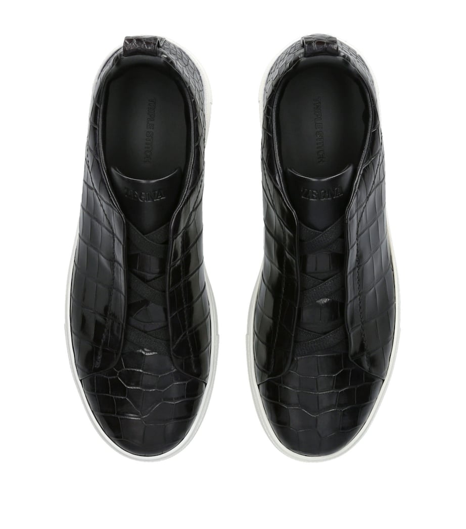 Zegna Crocodile Leather Triple Stitch Sneakers Black Image 4