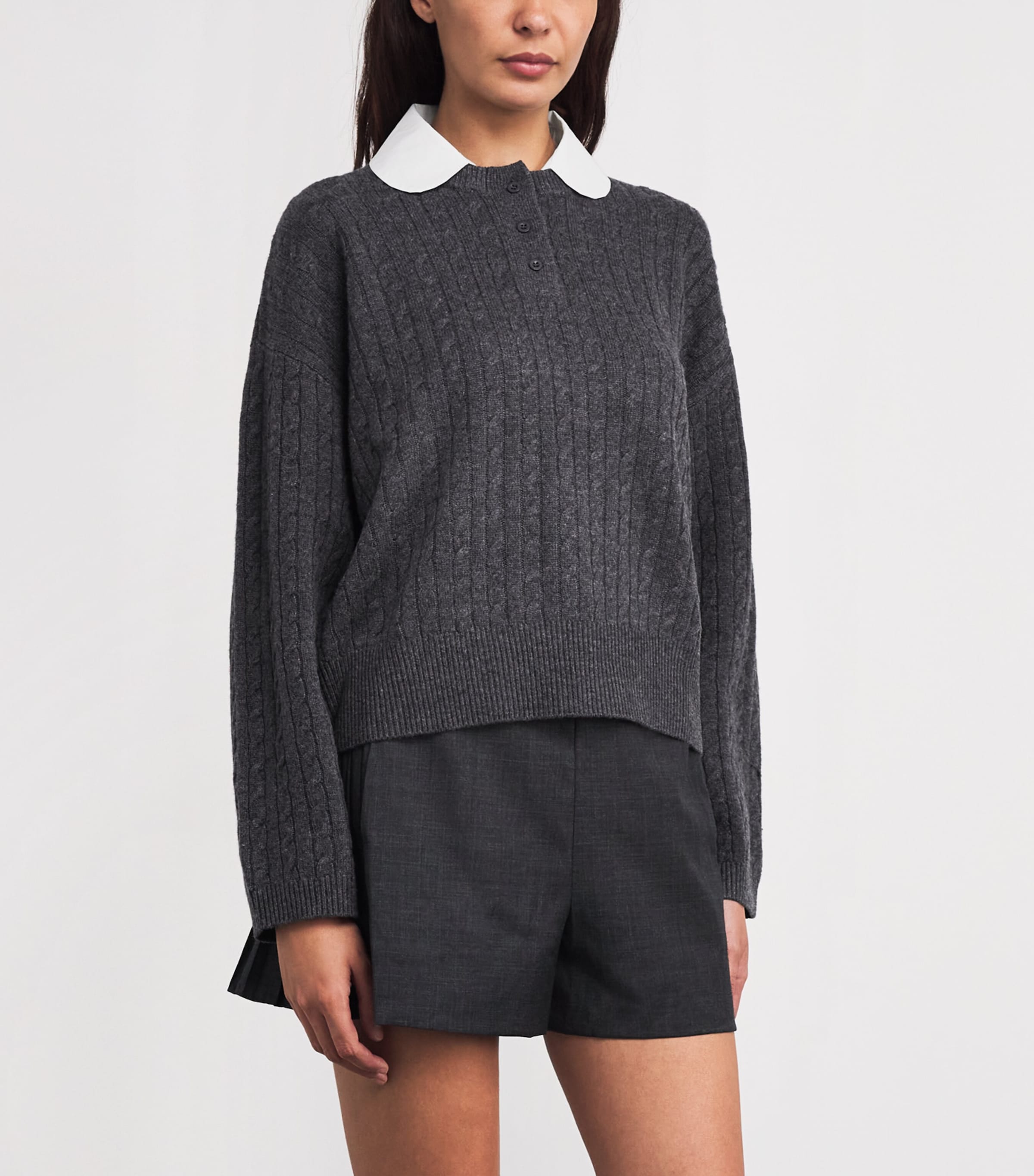 Wool-Cashmere Peter Pan Collar Sweater MOTTLED GREY Image 3