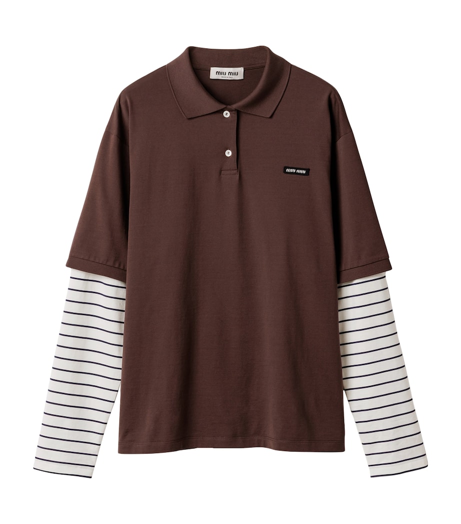 Cotton Stripe-Sleeve Polo Shirt F0RQM Image 1