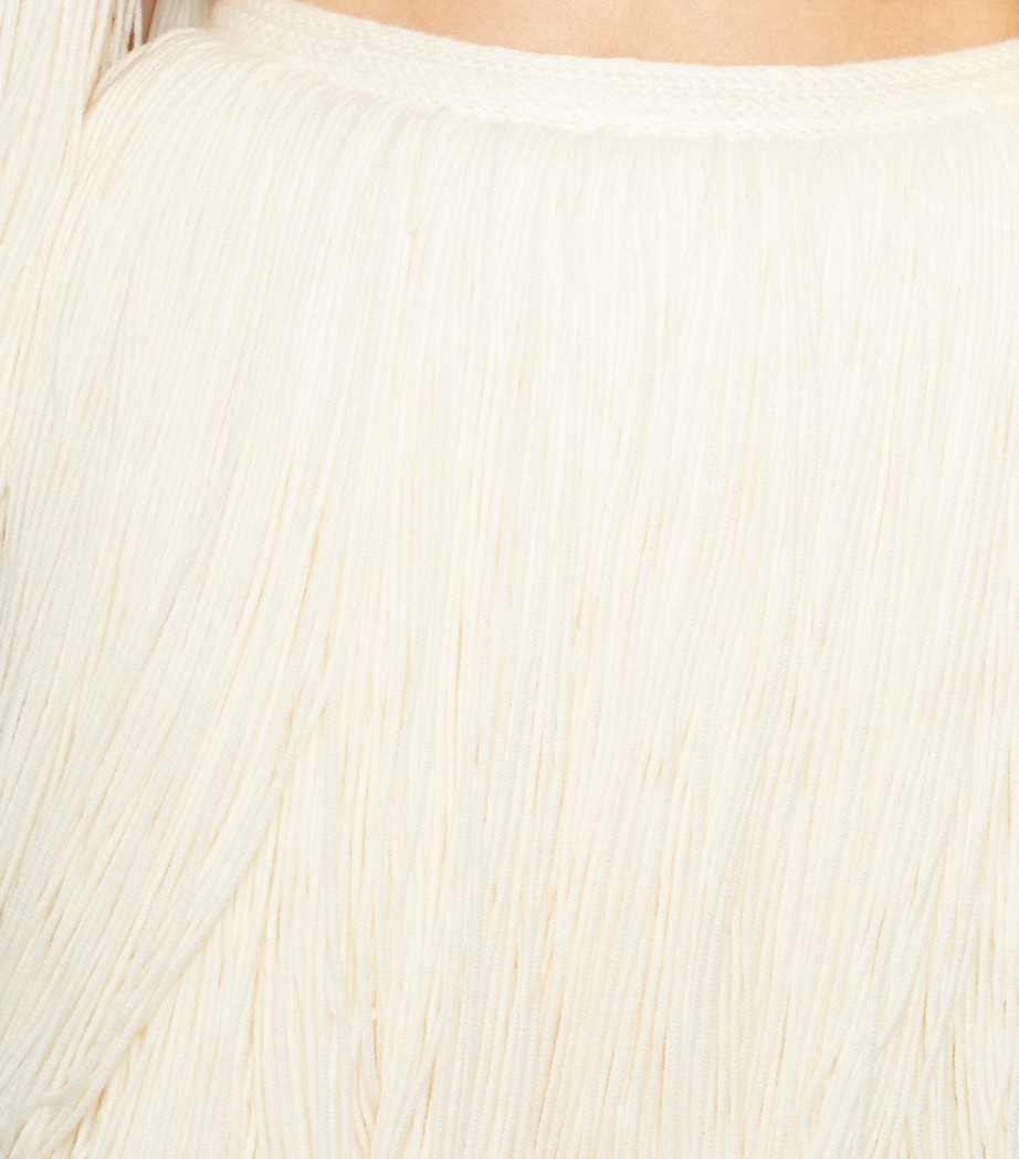 Alaïa Womens Wool Fringed Mini Skirt Blanc Casse Image 5