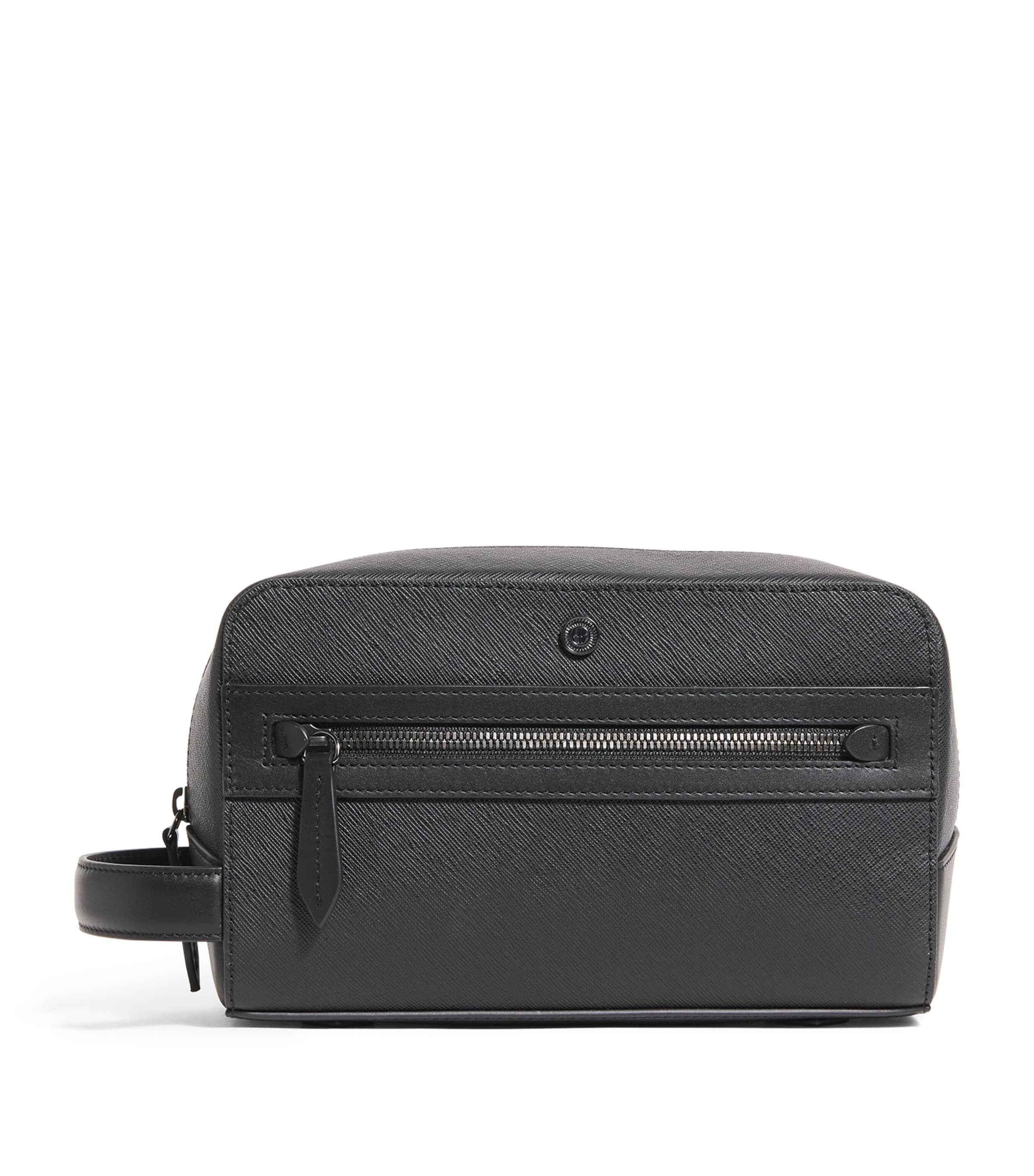 Harrods Leather Wash Bag Black
