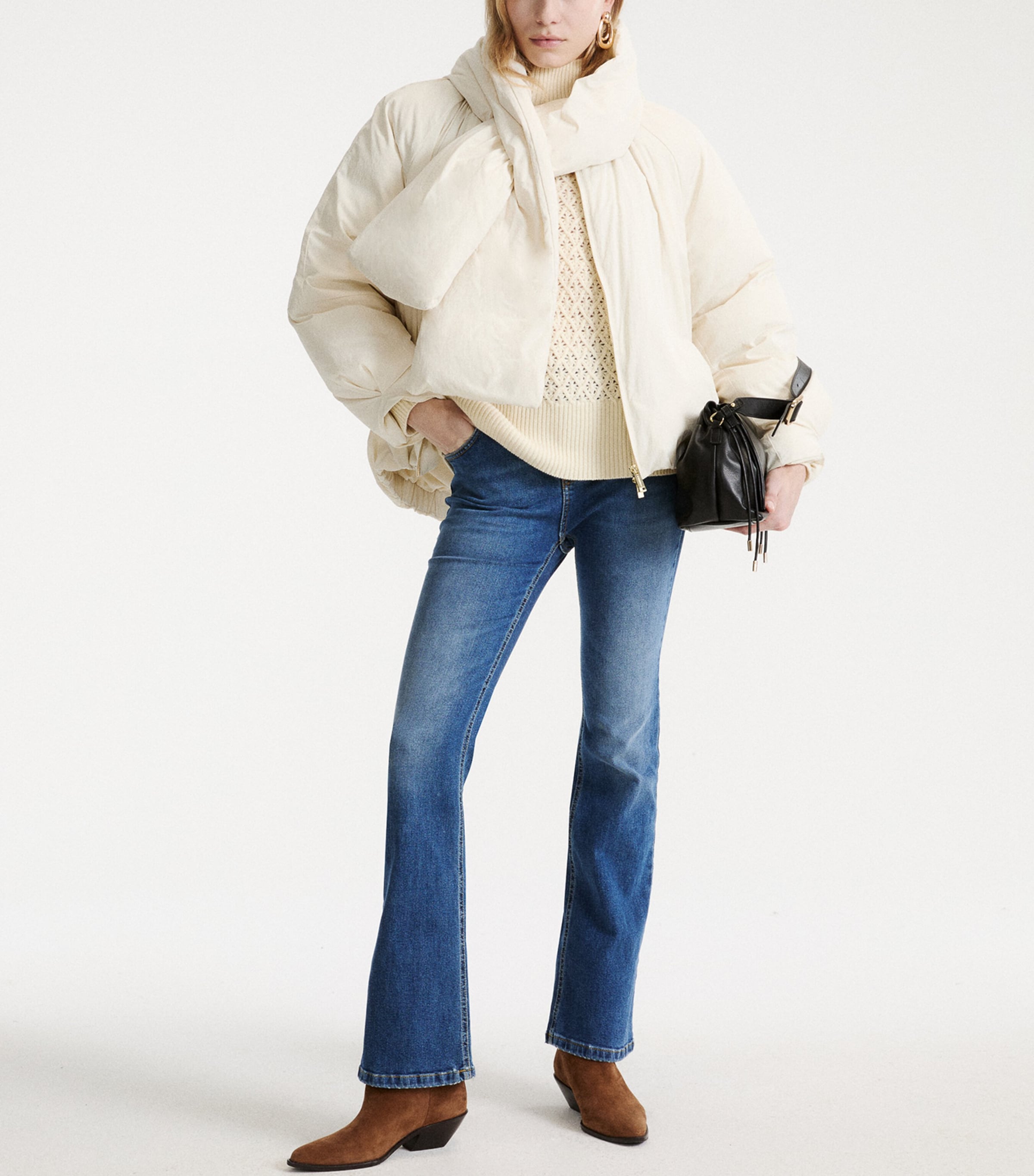Marella Womens Virgin Wool Open Knit Sweater Cream Image 2