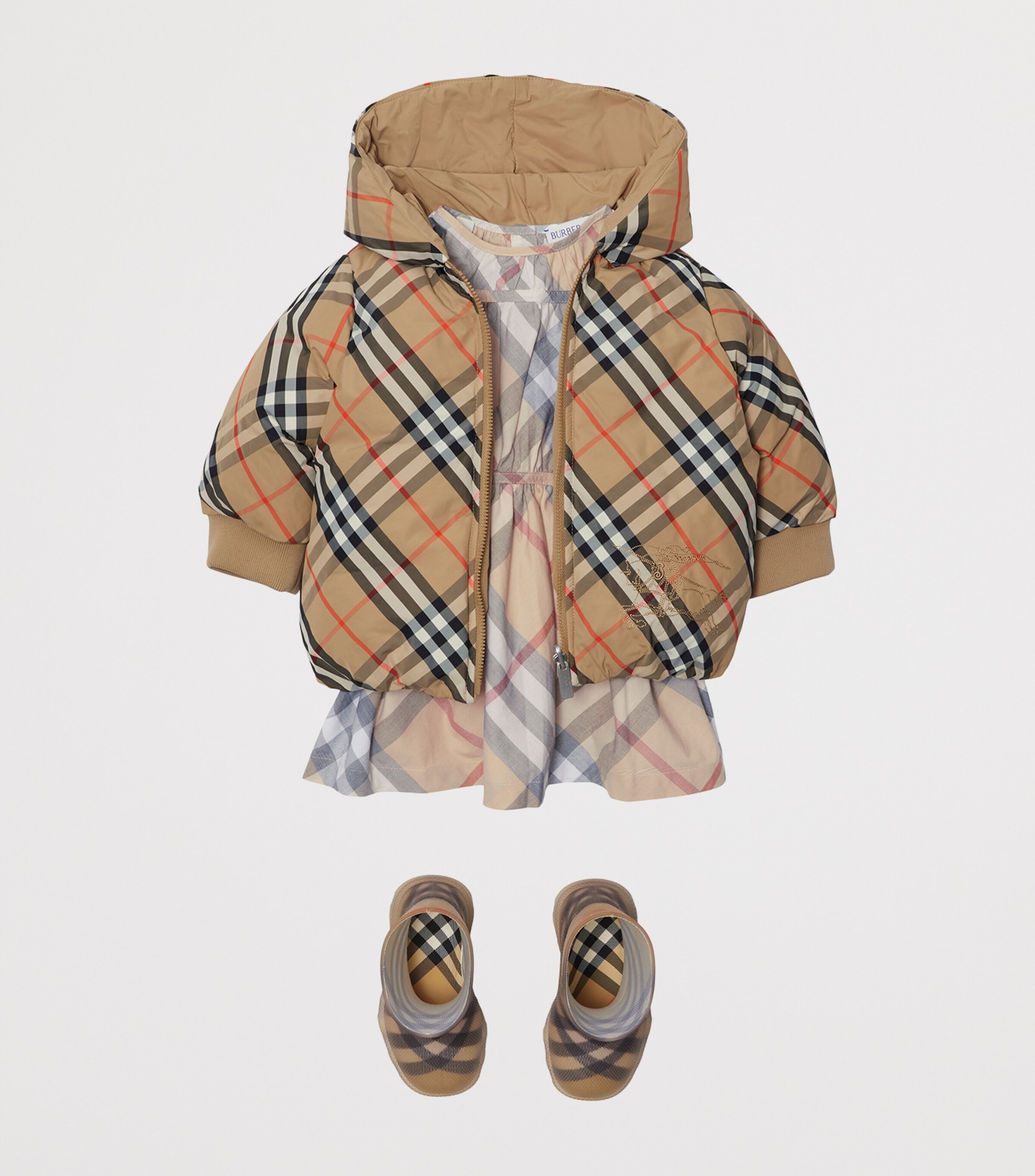 Burberry Kids Beige Down Reversible Puffer Jacket (6-24 Months