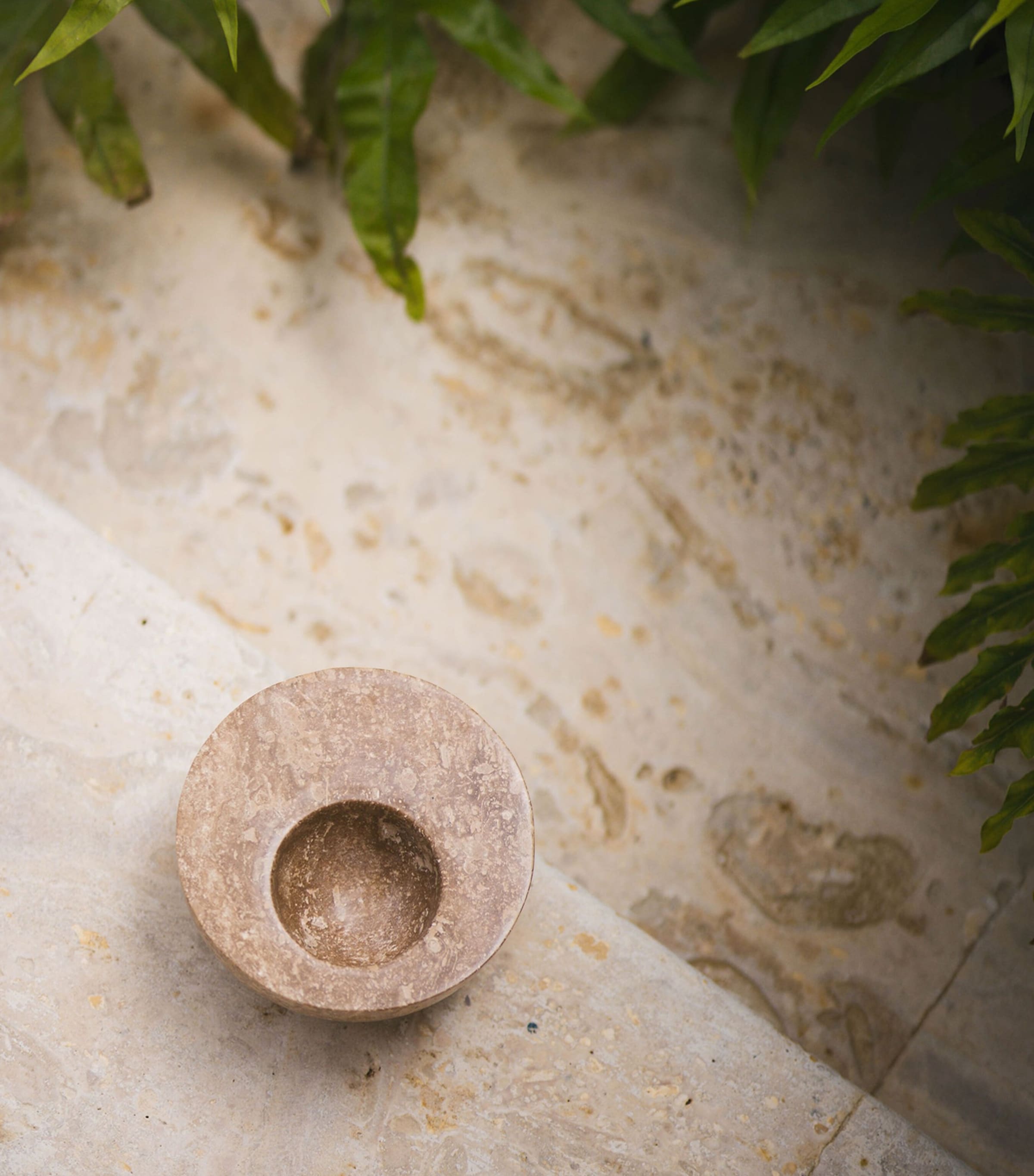 Marchanta Marchanta 01 Mini Dark Travertine Candle Holder (18cm) Sand Image 3
