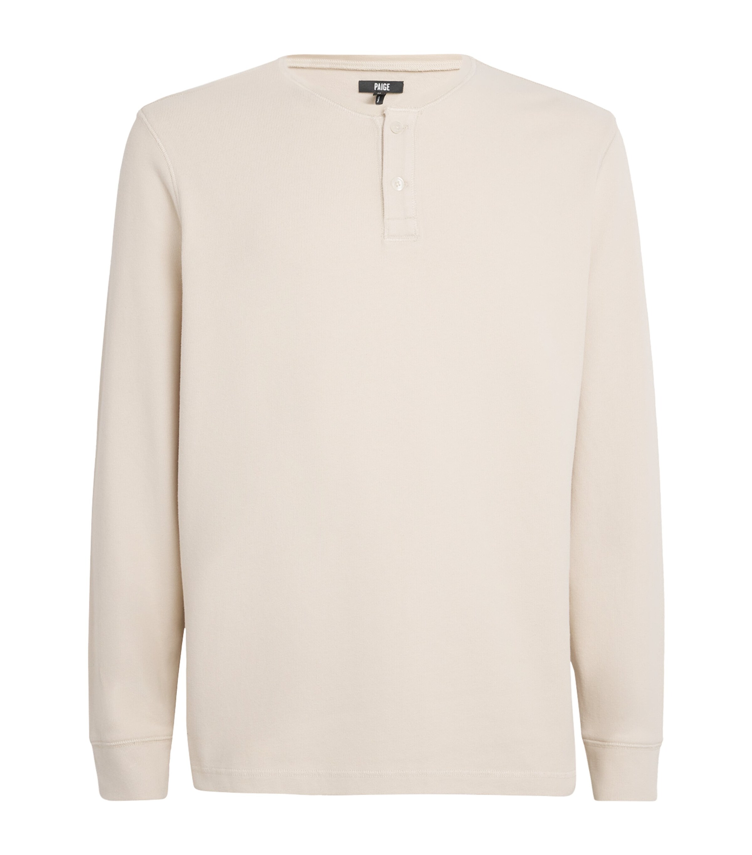 PAIGE Mens Stretch-Cotton Suiza Henley Top Rye Flour Image 1