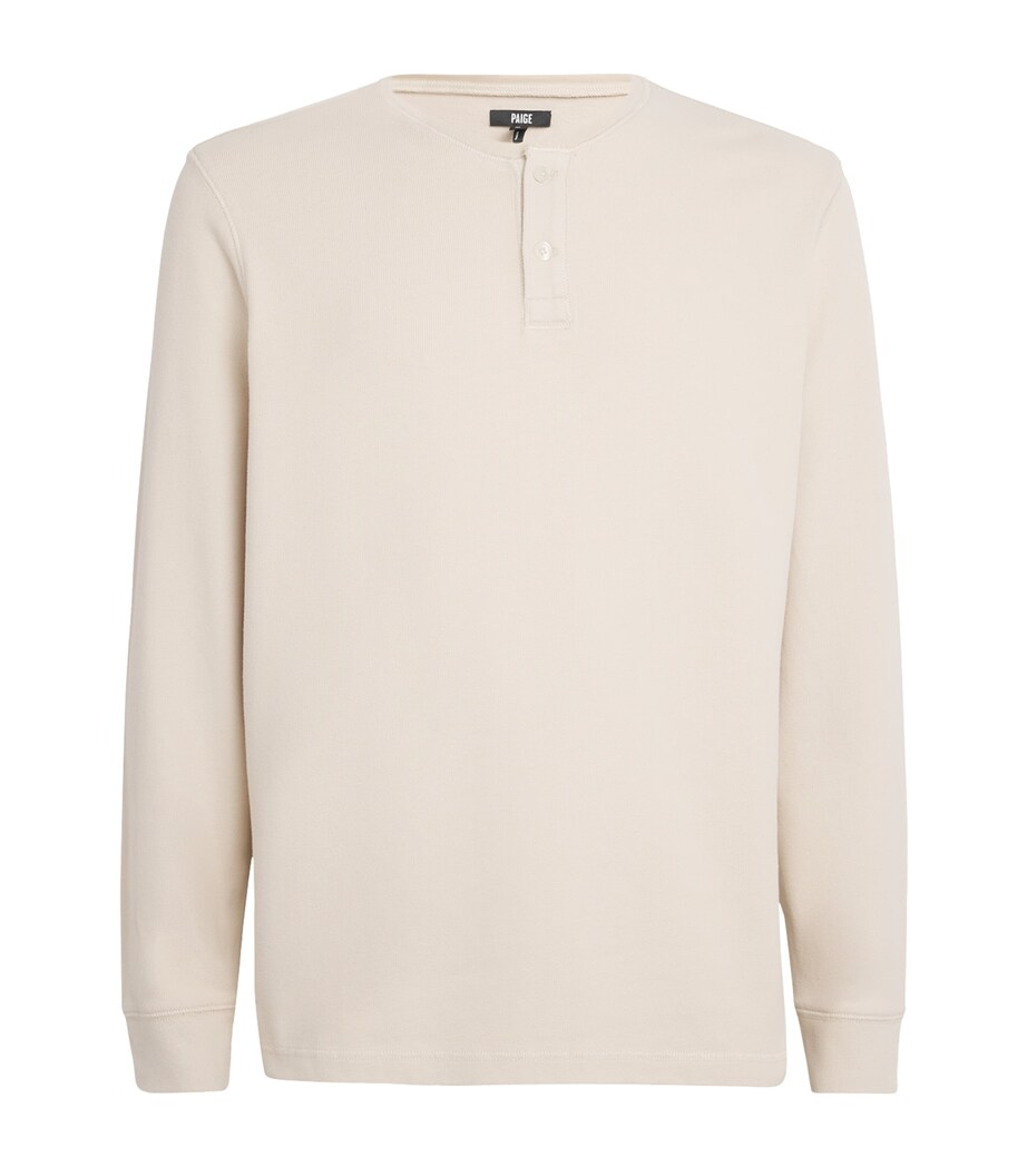 PAIGE Mens Stretch-Cotton Suiza Henley Top Rye Flour Image 1