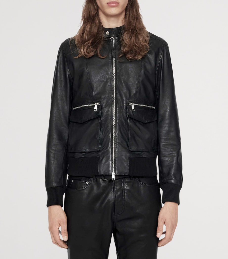 AllSaints Mens Leather Hiro Bomber Jacket Black Image 3