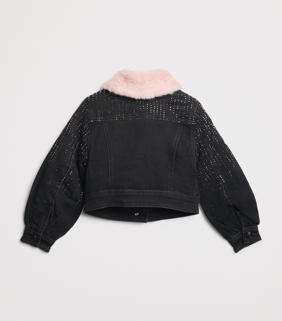 Monnalisa Rhinestone-Embellished Denim Puffer Jacket (4-12 Years) Grigio Medio Image 2