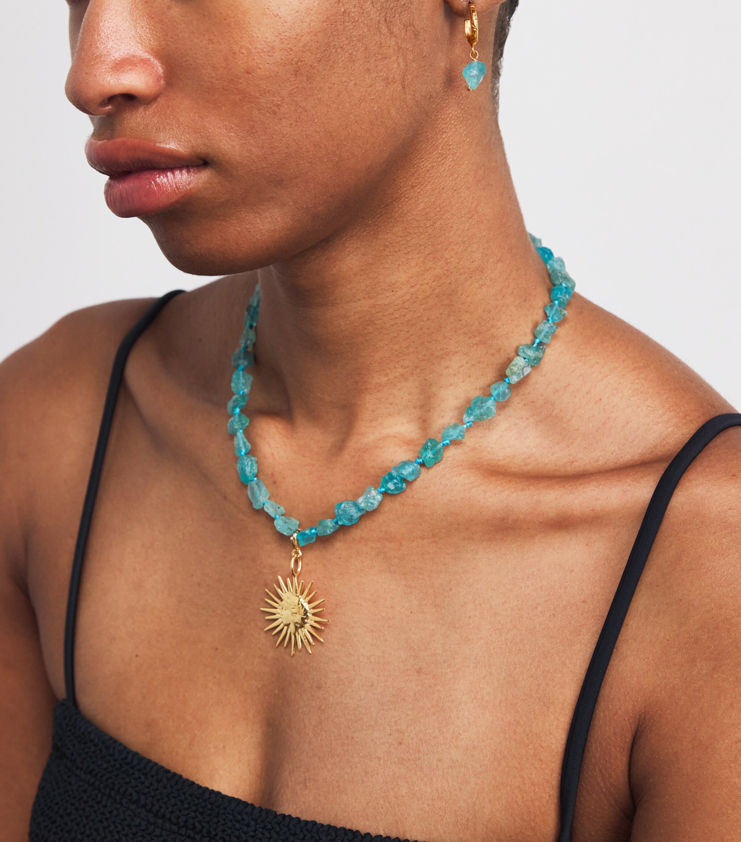 Gold-Plated and Apatite Fystiki Hoop Earrings TEAL Image 2