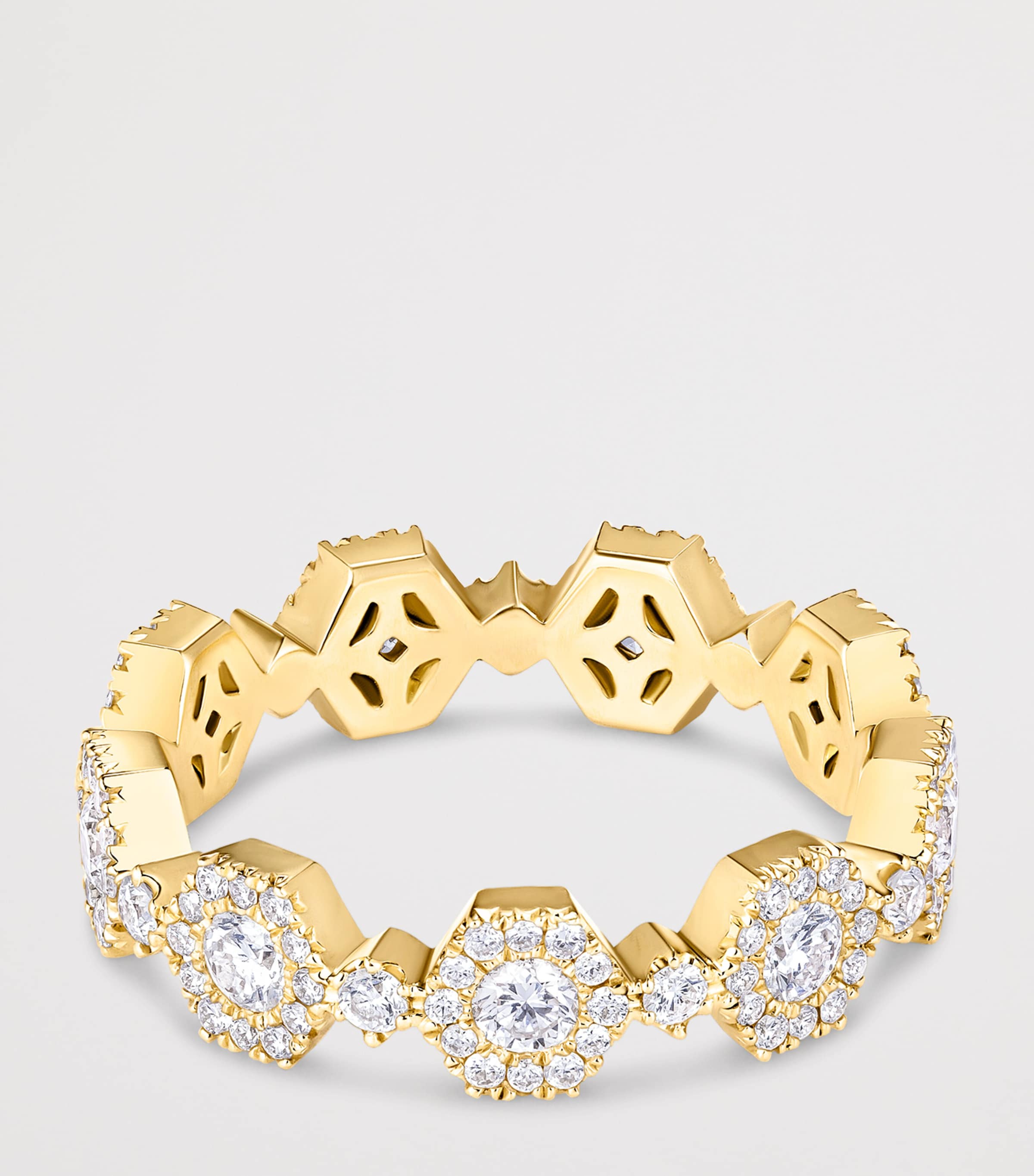 David Morris Yellow Gold and Diamond Triolette Hexagon Ring Clear Image 3