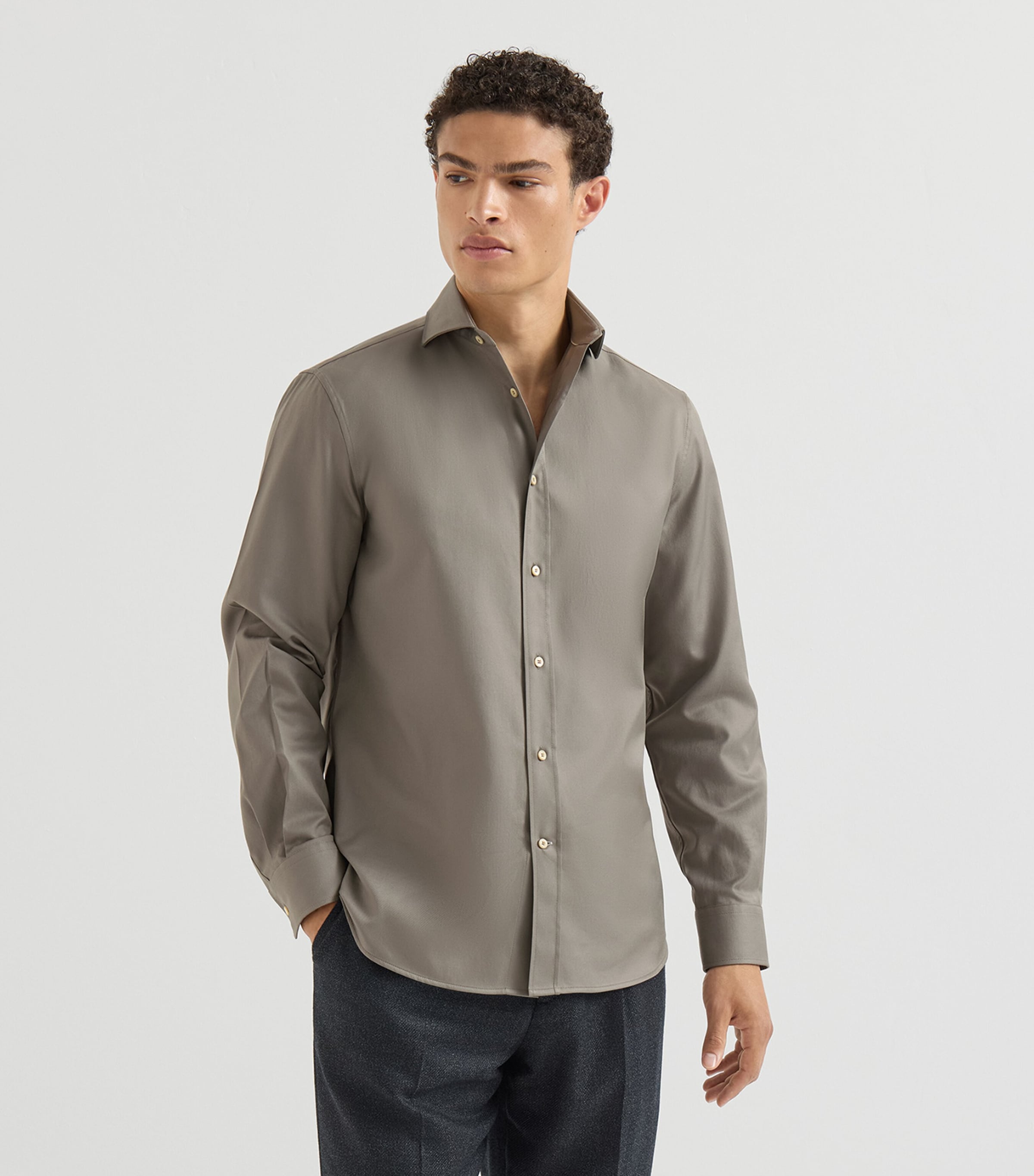 Brunello Cucinelli Mens Cotton Twill Garment-Dyed Shirt Image 3