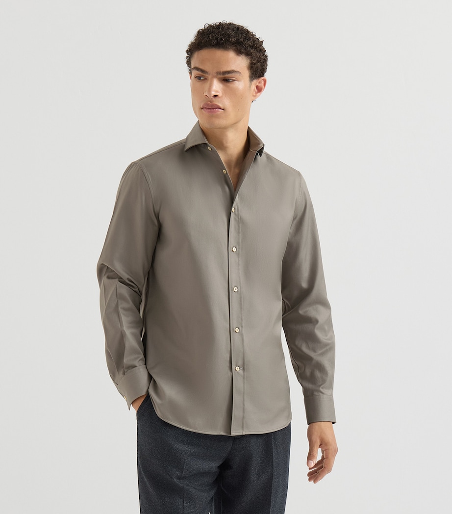 Brunello Cucinelli Mens Cotton Twill Garment-Dyed Shirt Image 3