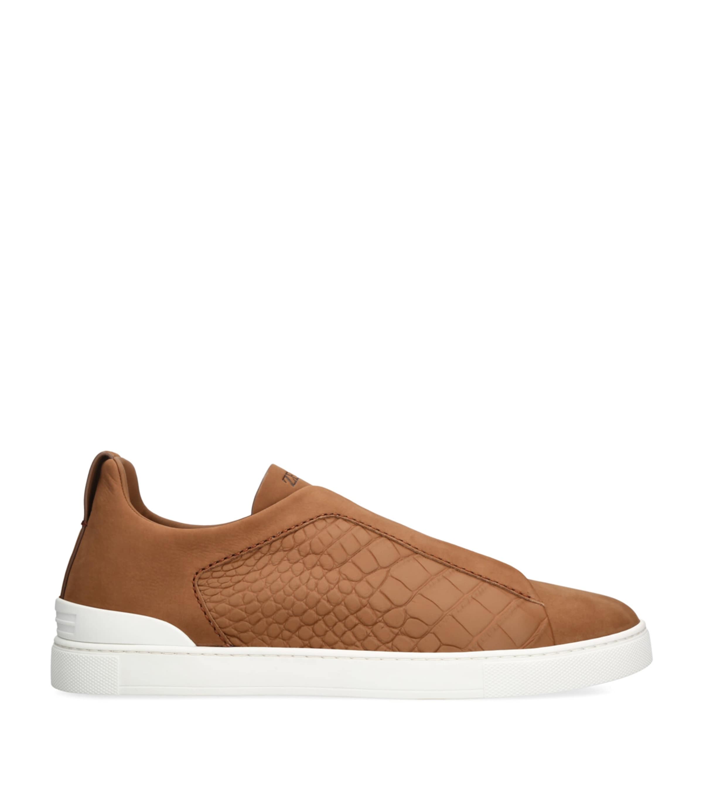 Zegna Crocodile Leather Triple Stitch Secondskin Sneakers In Multi
