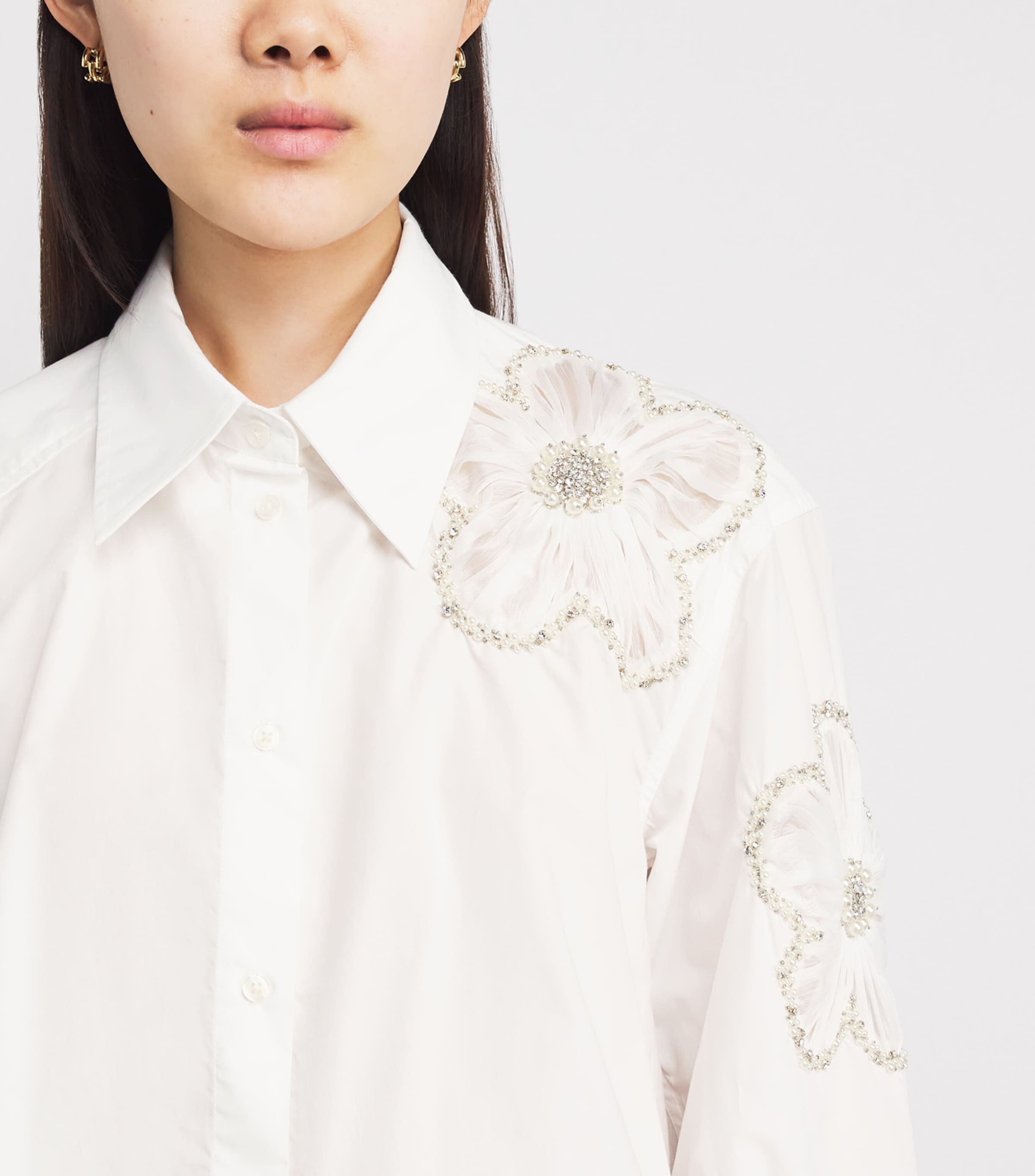 Sandro Paris Womens Cotton Embroidered Shirt White / Blue Image 3