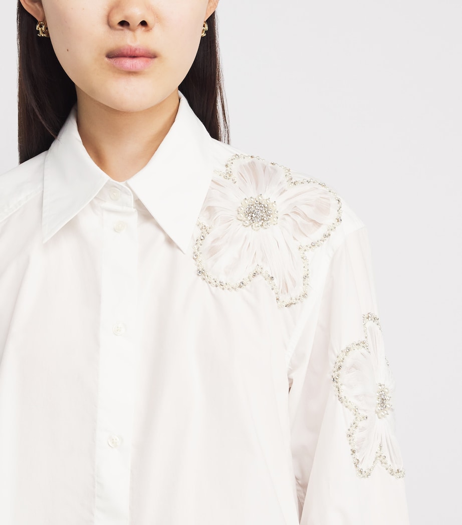 Sandro Paris Womens Cotton Embroidered Shirt White / Blue Image 3