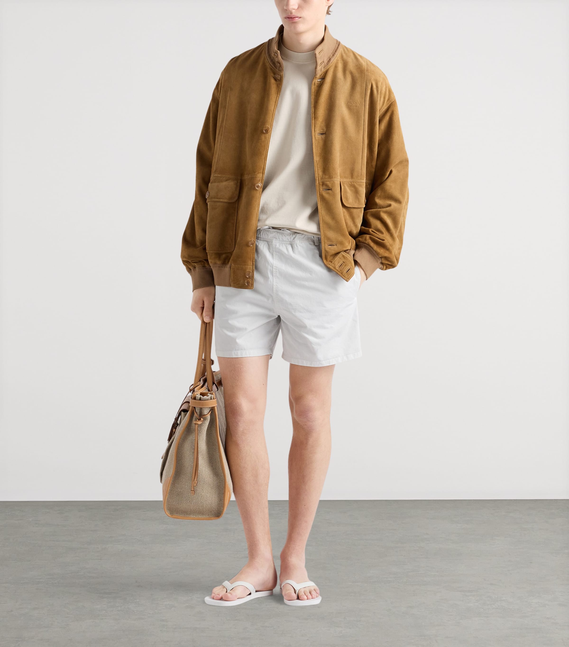 Prada Mens Cotton Twill Swim Shorts Neutral Image 2