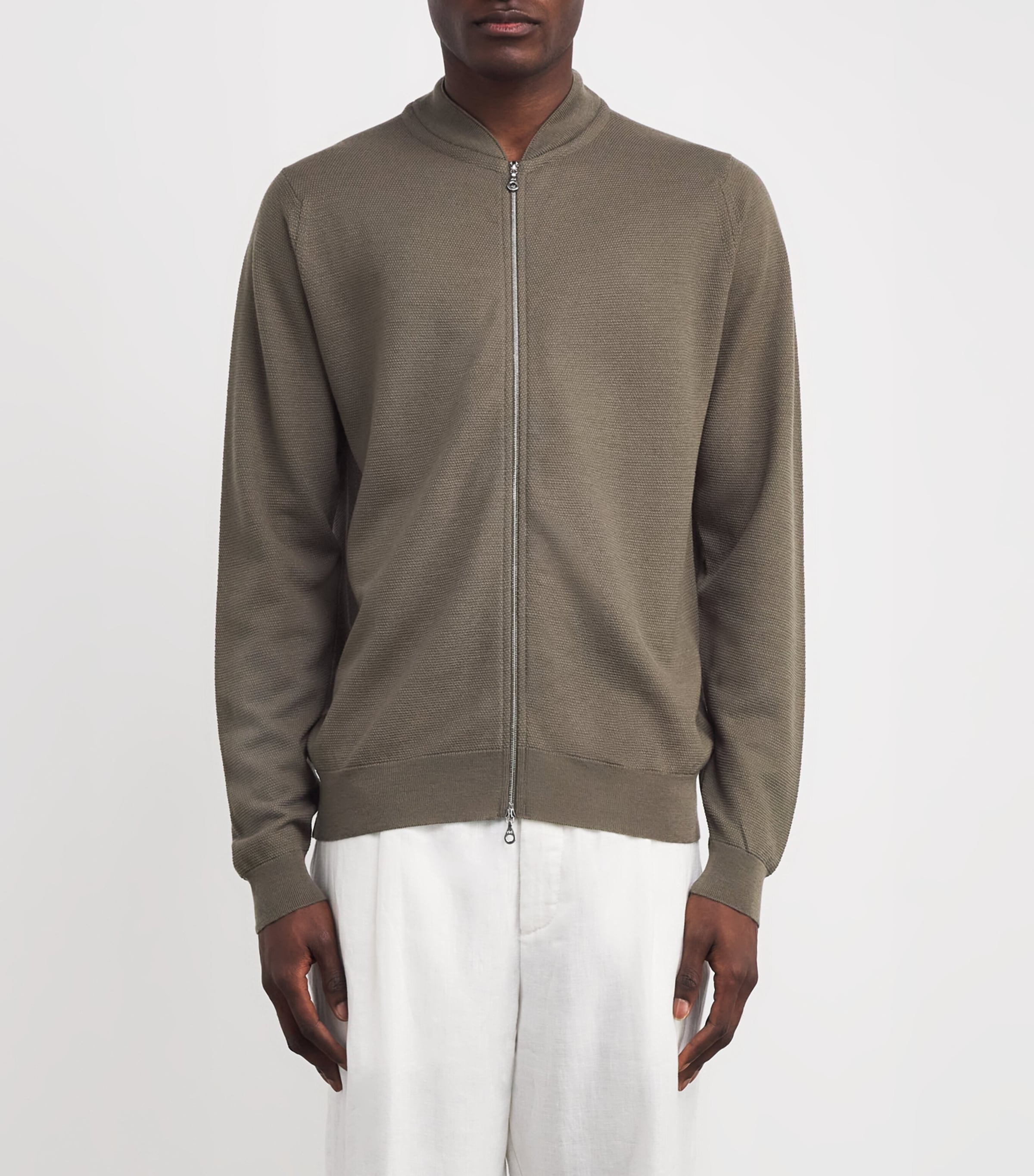 John Smedley Green Extra Fine Merino Wool 16.Singular Bomber 