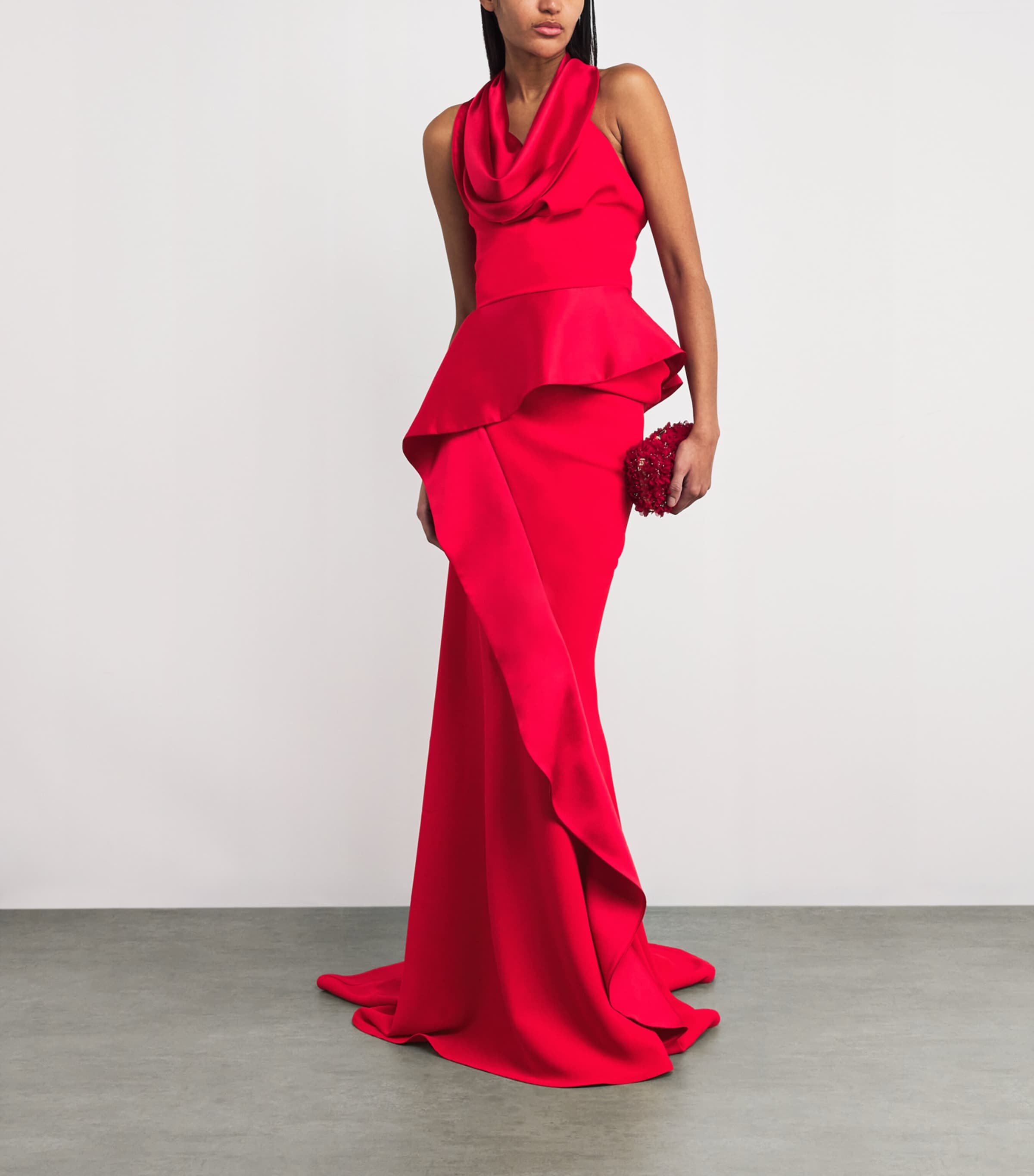 Cowl-Neck Provocateur Gown ROUGE/RED SATIN Image 2