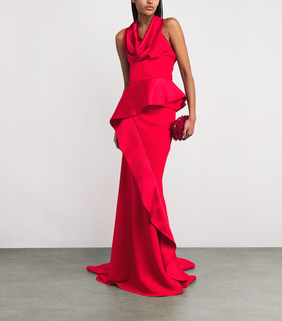 Cowl-Neck Provocateur Gown ROUGE/RED SATIN Image 2