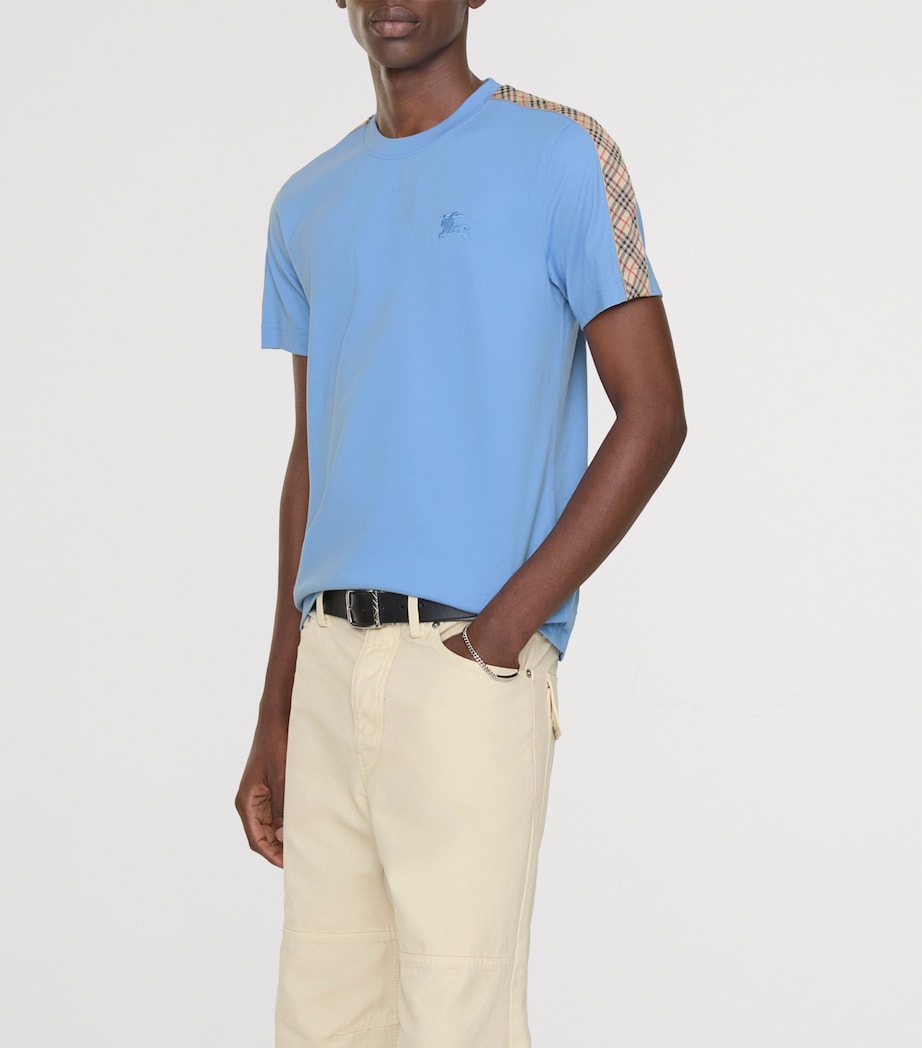 Burberry Mens Check-Trim T-Shirt Cornflower Blue Image 2