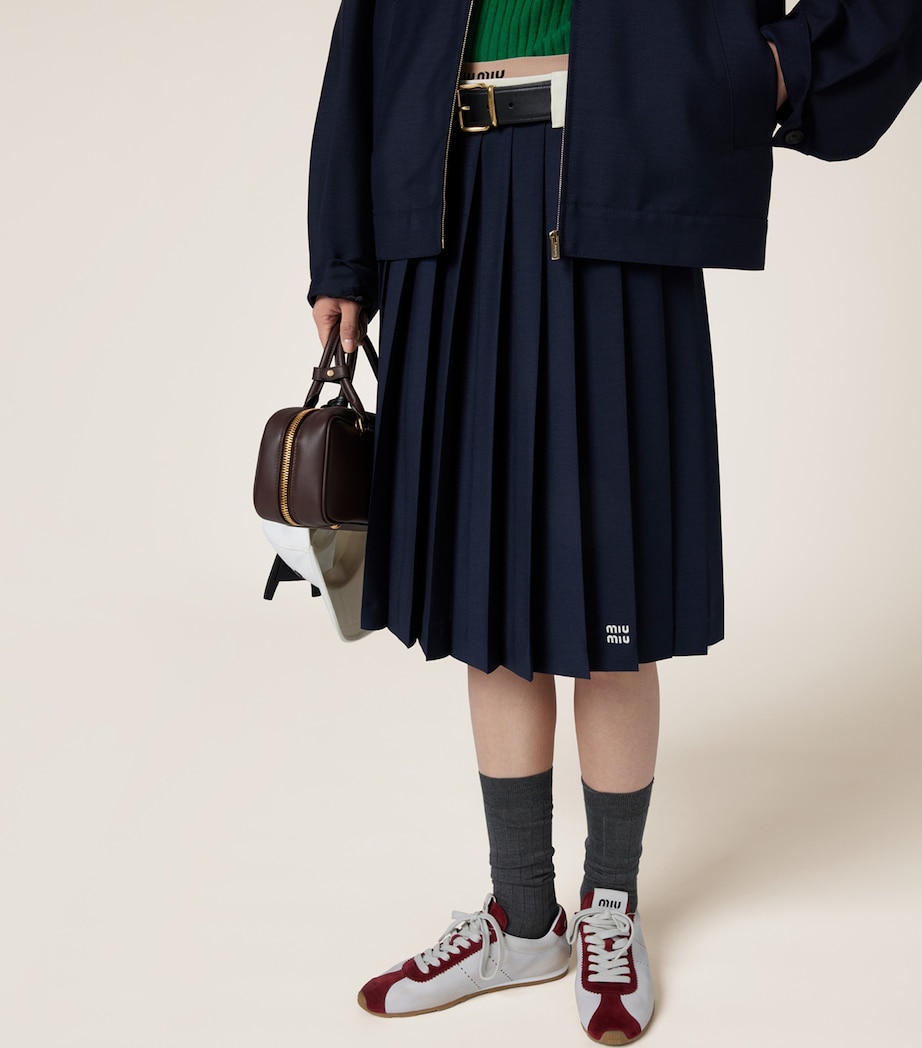 Mohair-Wool Blend Pleated Midi Skirt F0124 Image 4