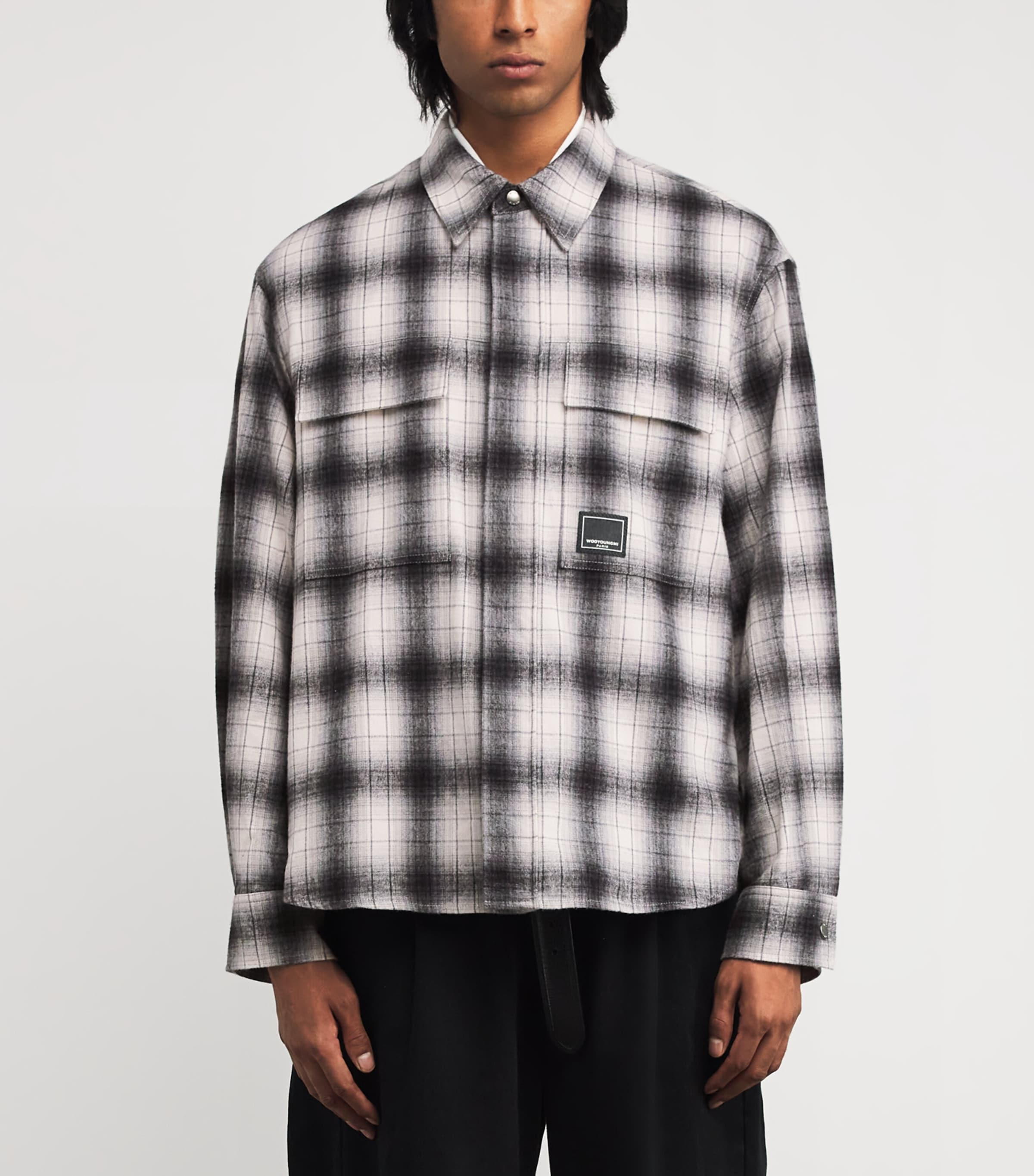 Wooyoungmi Mens Cotton Check Shirt Black Image 3