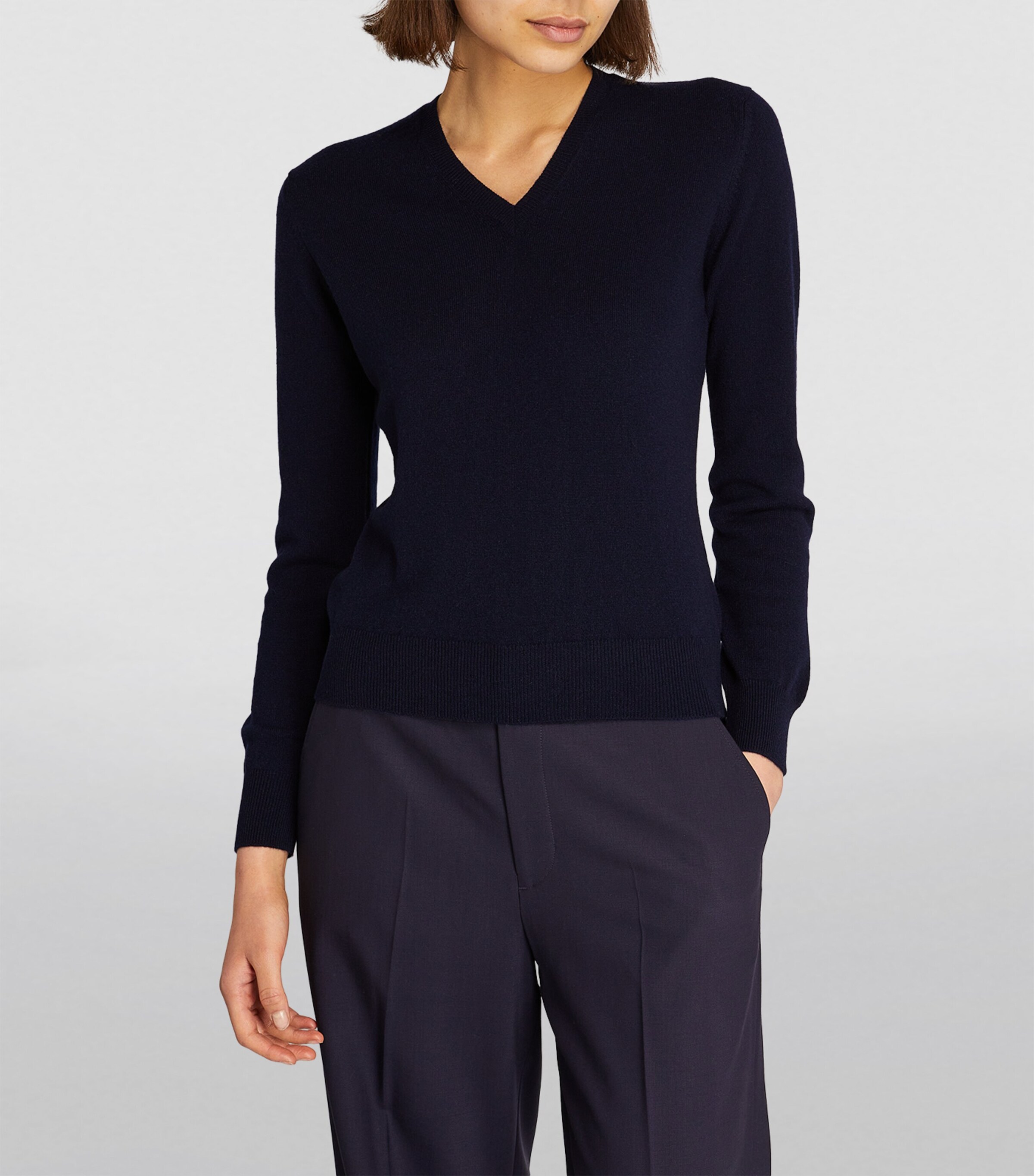 Harrods Womens Cashmere V-Neck Sweater Navy Image 3