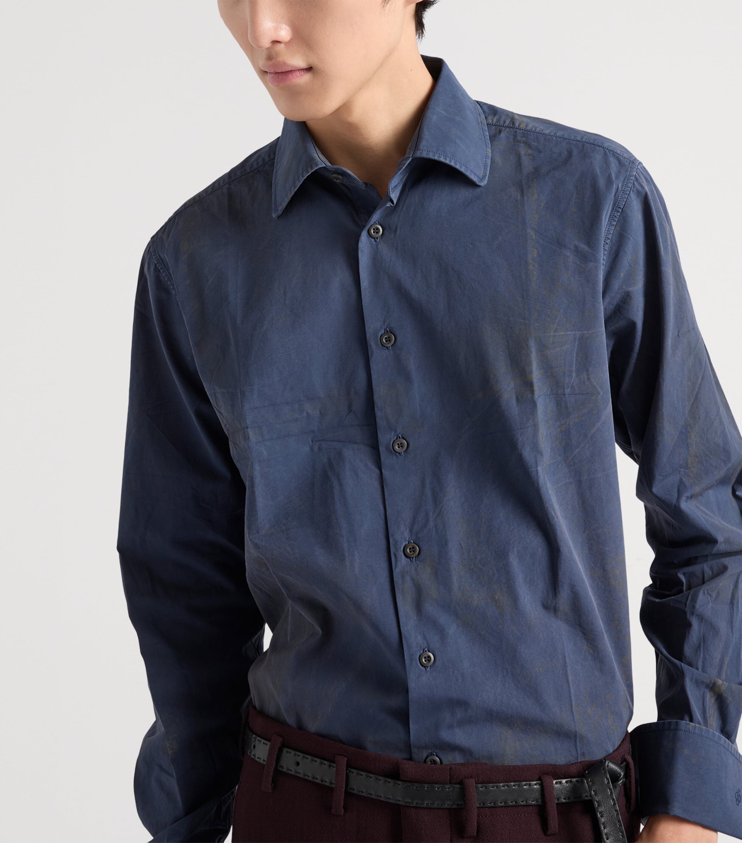 Prada Mens Cotton Vintage-Look Shirt Blue Image 2