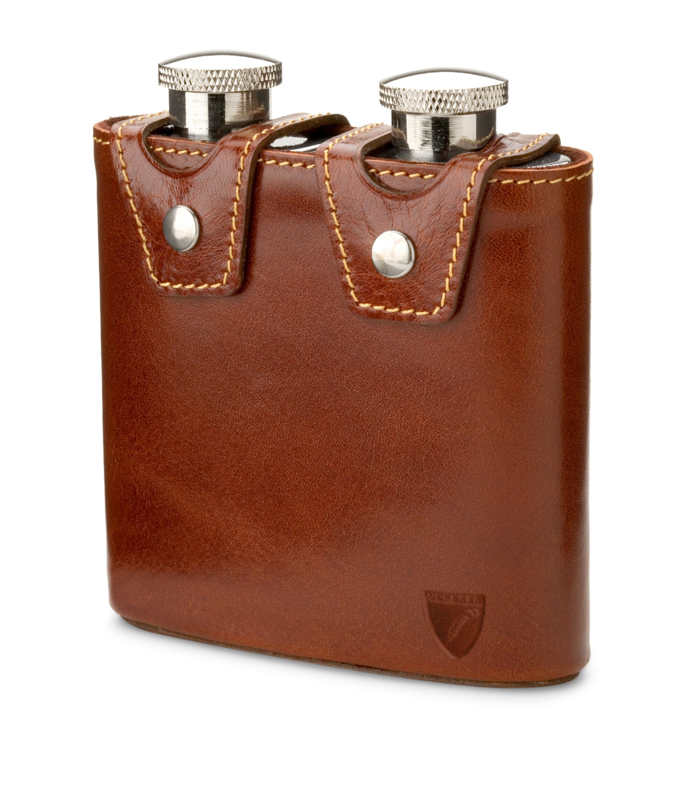 Shop Aspinal Of London Double Leather Hip Flask In Brown