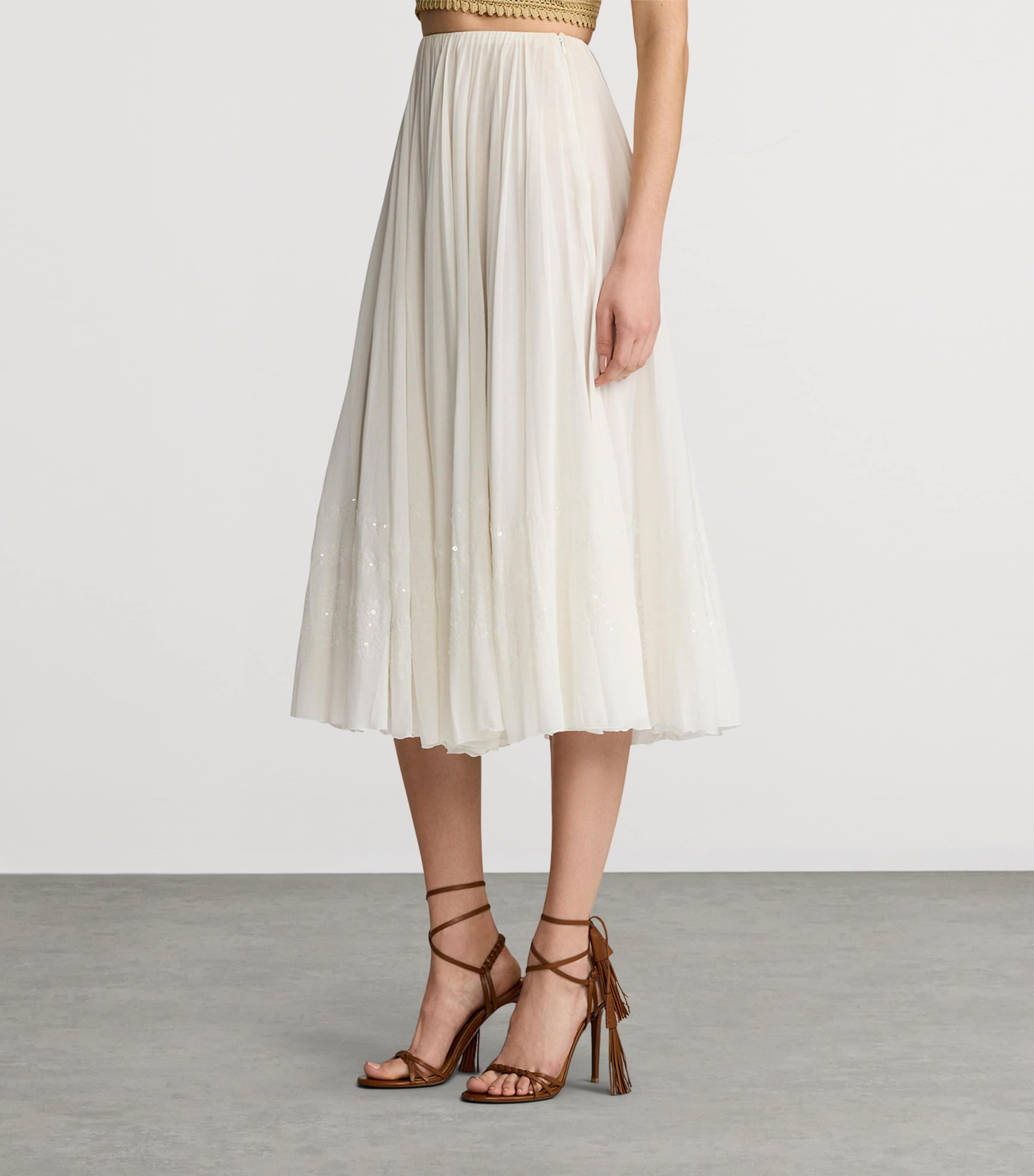 Cotton-Blend Trivelas Embellished Skirt WHITE Image 5