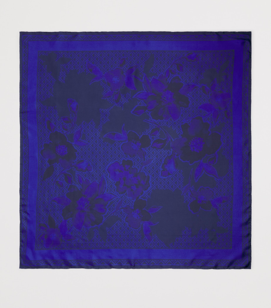 Harrods Silk Shadow Floral Scarf Blue Image 2