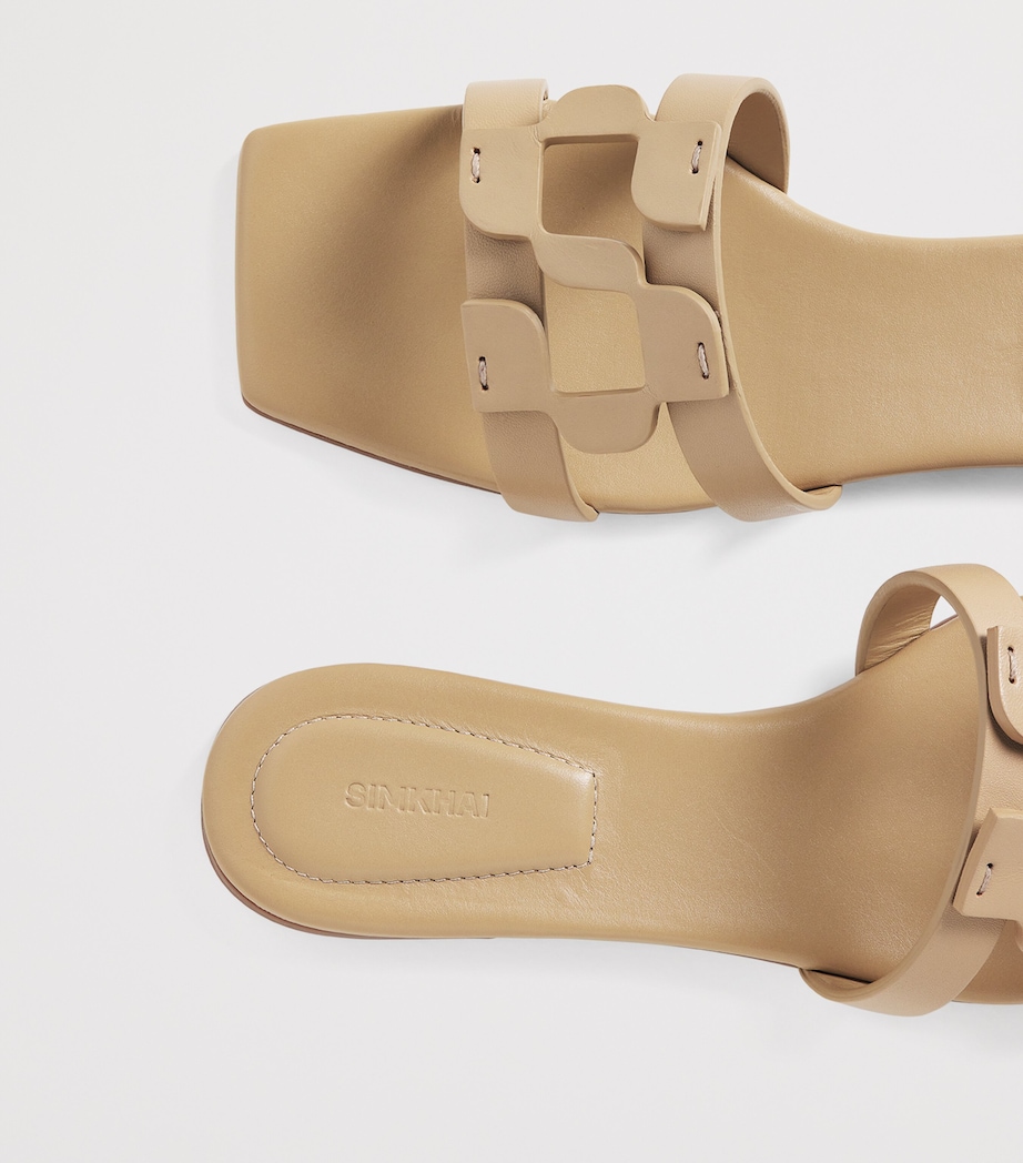 Leather Monogram Slides CAMEL Image 7