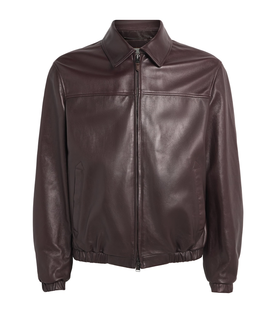 Canali Leather Jacket Burgundy