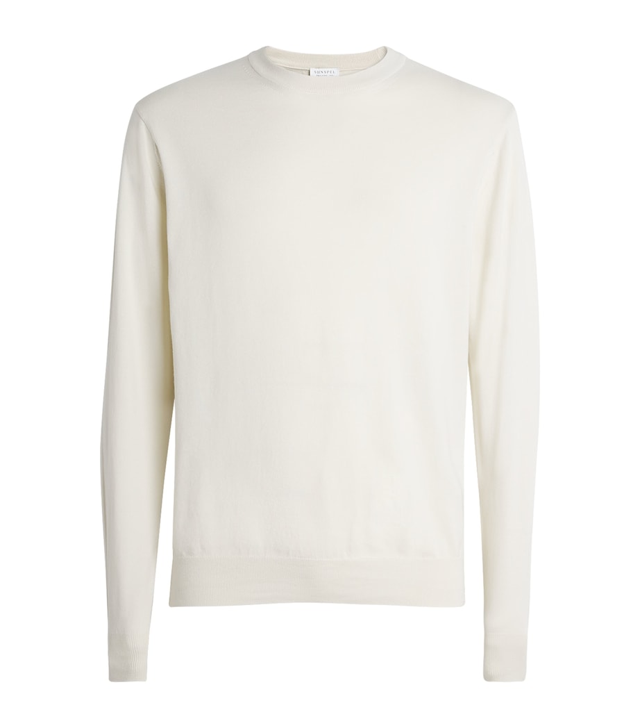 Cotton Lightweight Crew-Neck Sweater WHCR ECRU Image 1
