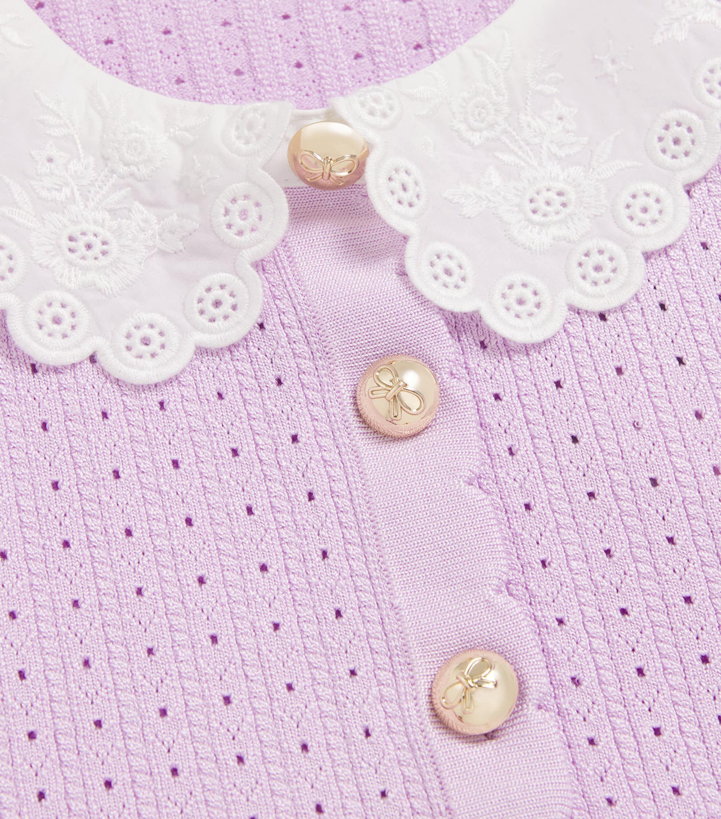 Pointelle Knitted Ribbed Cardigan (3-12 Years) PINK Image 3